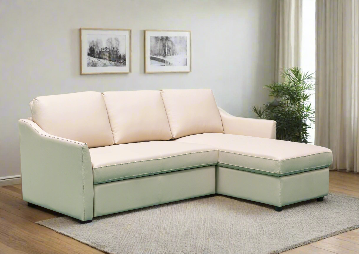 Gio Italia Merax L-Shaped Leather Full XL Sectional Sleeper Sofa with Storage Chaise - Modern Living Room Furniture for Small Spaces & Home Theater