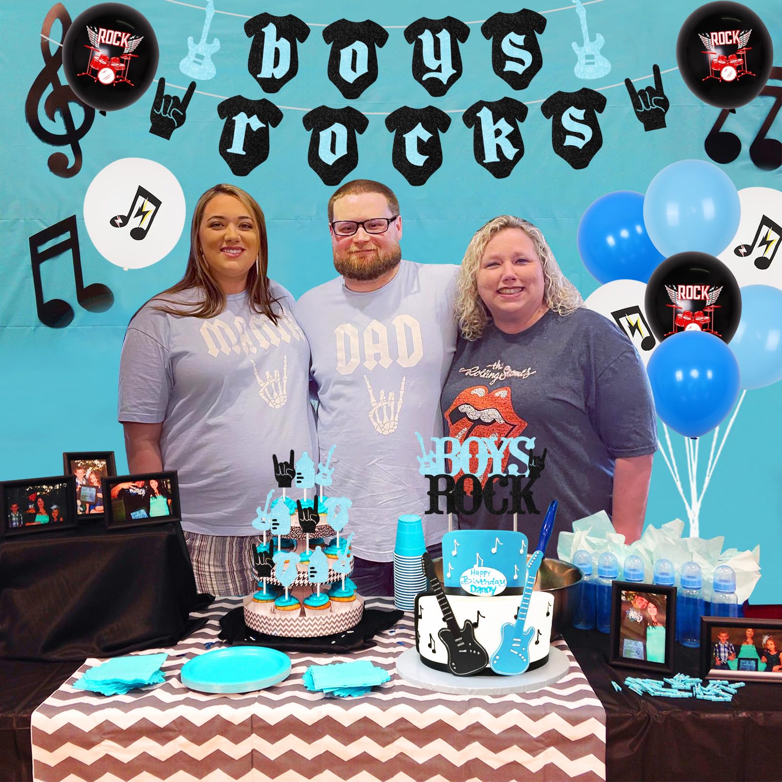 Cheereveal Boys Rock Baby Shower Decorations Set - Music Theme Party Supplies with Banner, Cake Topper & Guitar Balloons for Rock and Roll Themed Baby Showers - Perfect for Nursery Decorations and Gender Reveal Parties