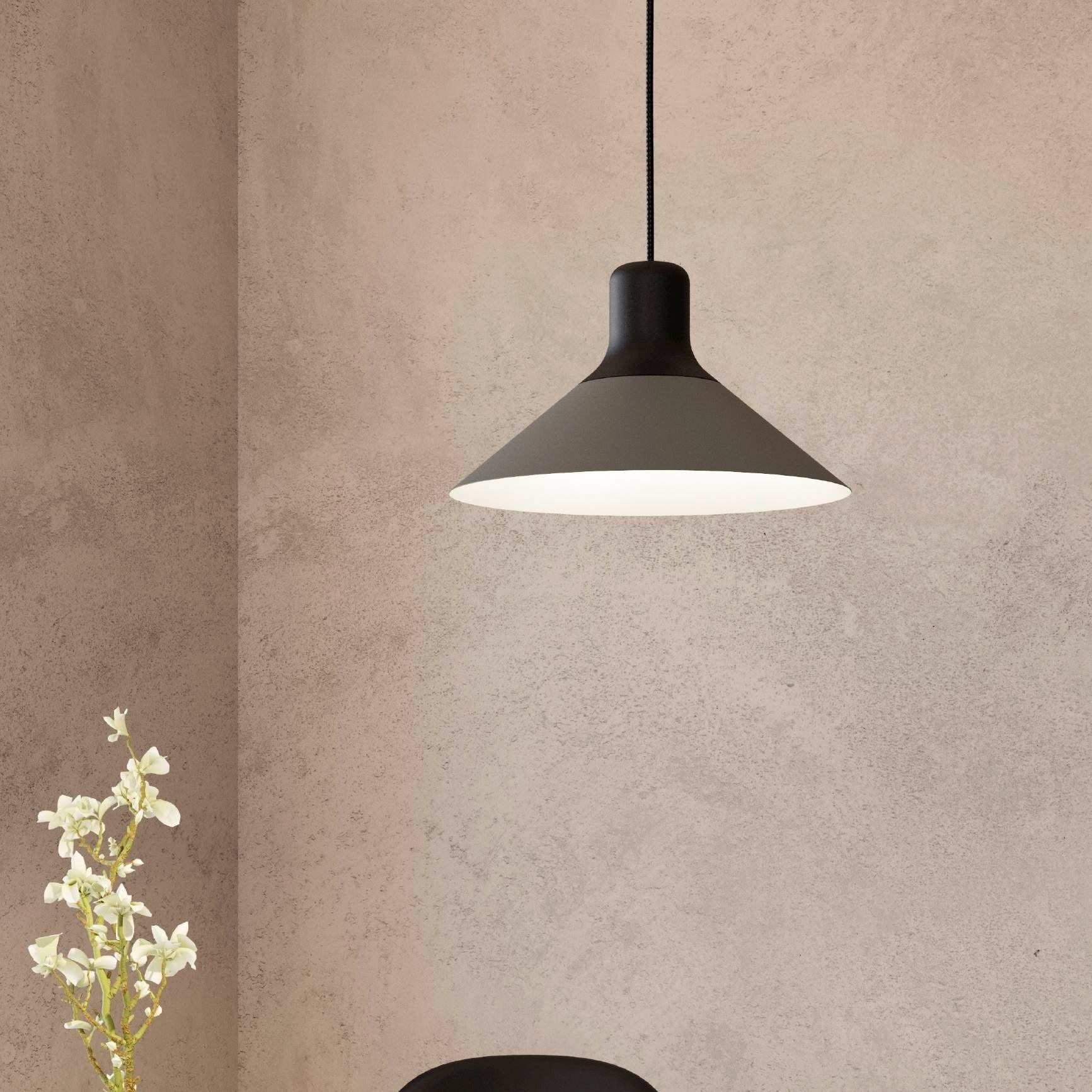 Eglo Abreosa Grey & Black Metal Conical Ceiling Pendant Light - Modern Industrial Fixture for Dining Room, Kitchen Island or Bedroom Lighting