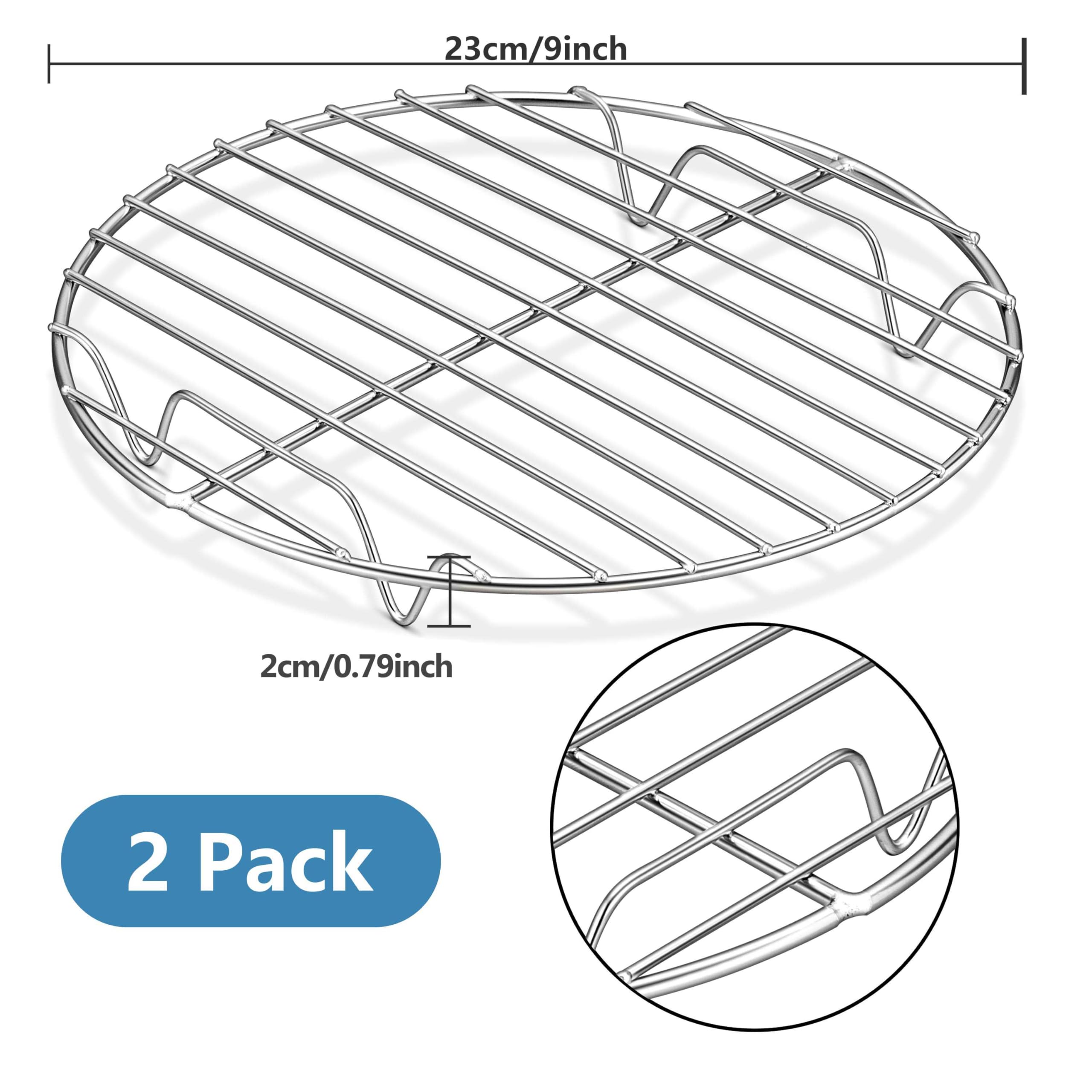 Herogo 9 Inch Stainless Steel Round Cooling Rack - Set of 2 for Baking, Cooking, Grilling & Steaming - Fits Stockpot, Air Fryer & Canning - Oven & Dishwasher Safe with Smooth Edges - Perfect for Cookies, Cakes, Roasts & Meal Prep