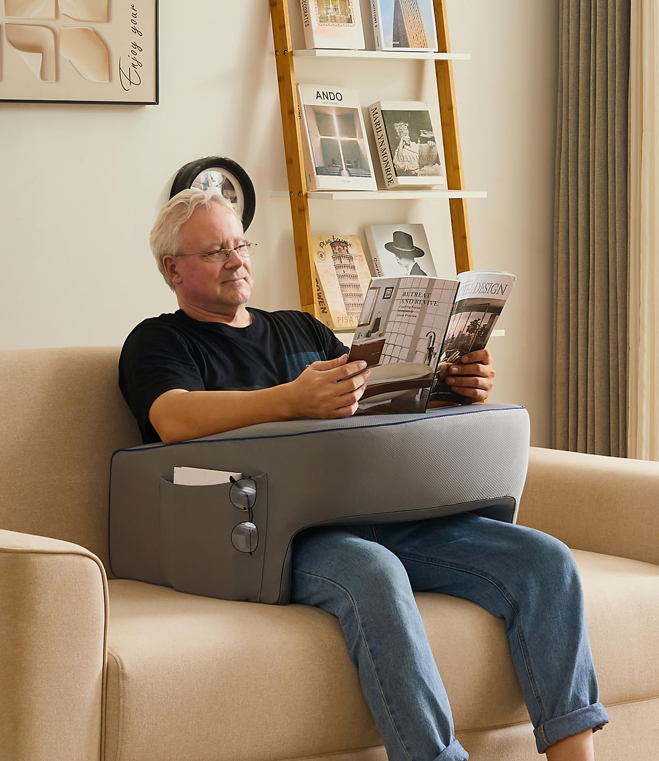Ergonomic Reading Pillow for Adults - Large Wedge Support Cushion for Gaming, Working, Studying & Relaxing - Perfect for Back Support, Leg Elevation & Steam Deck/Switch Gaming (Grey) - Ideal for Bed, Sofa & Office Use