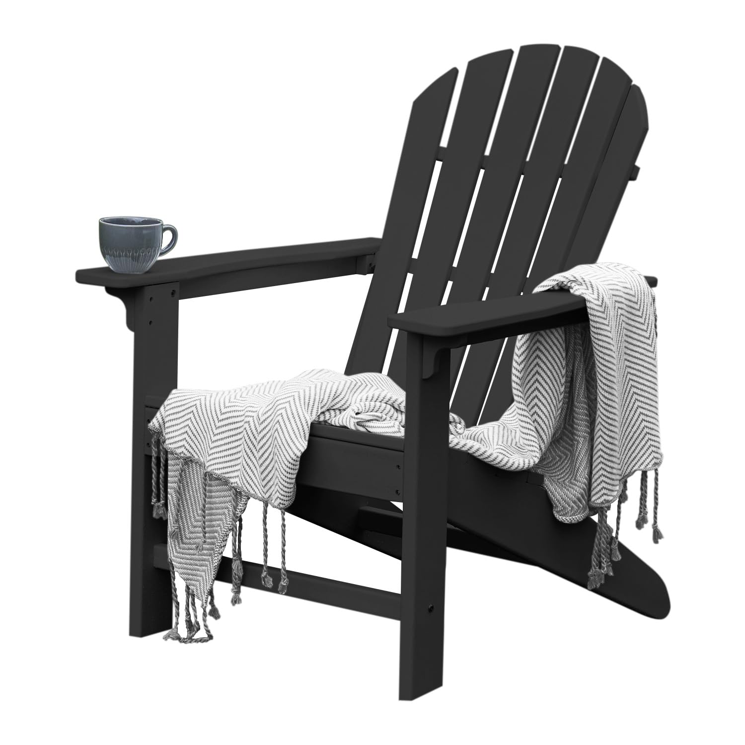 **Dark Black Adirondack Chair - Heavy Duty Weather Resistant Outdoor Patio Chair with Easy 4-Step Assembly for Fire Pit, Yard, Porch, Garden, Deck & Poolside Relaxation**