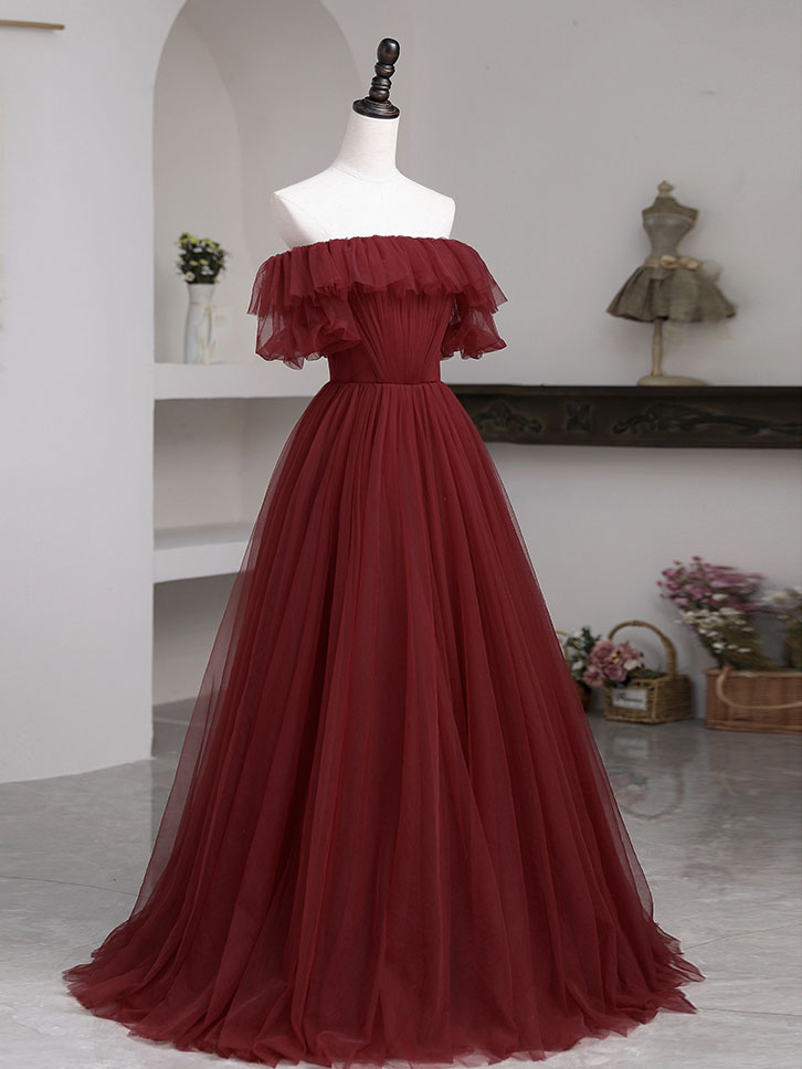 Elegant Burgundy A-Line Long Prom Dresses & Bridesmaid Gowns - Formal Evening Gowns for Homecoming, Wedding Party & Special Occasions