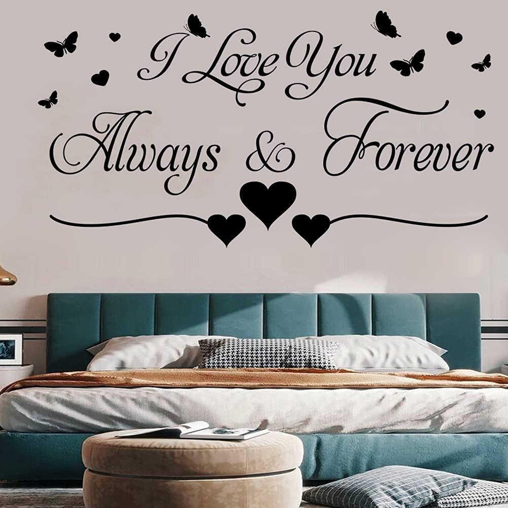 Black Vinyl Wall Decal - 'I Love You Always & Forever' Romantic Home Decor Sticker for Couples Bedroom, Living Room, Nursery & Kids Room | Perfect for Wedding Gifts, Anniversary Decor & Family Wall Art