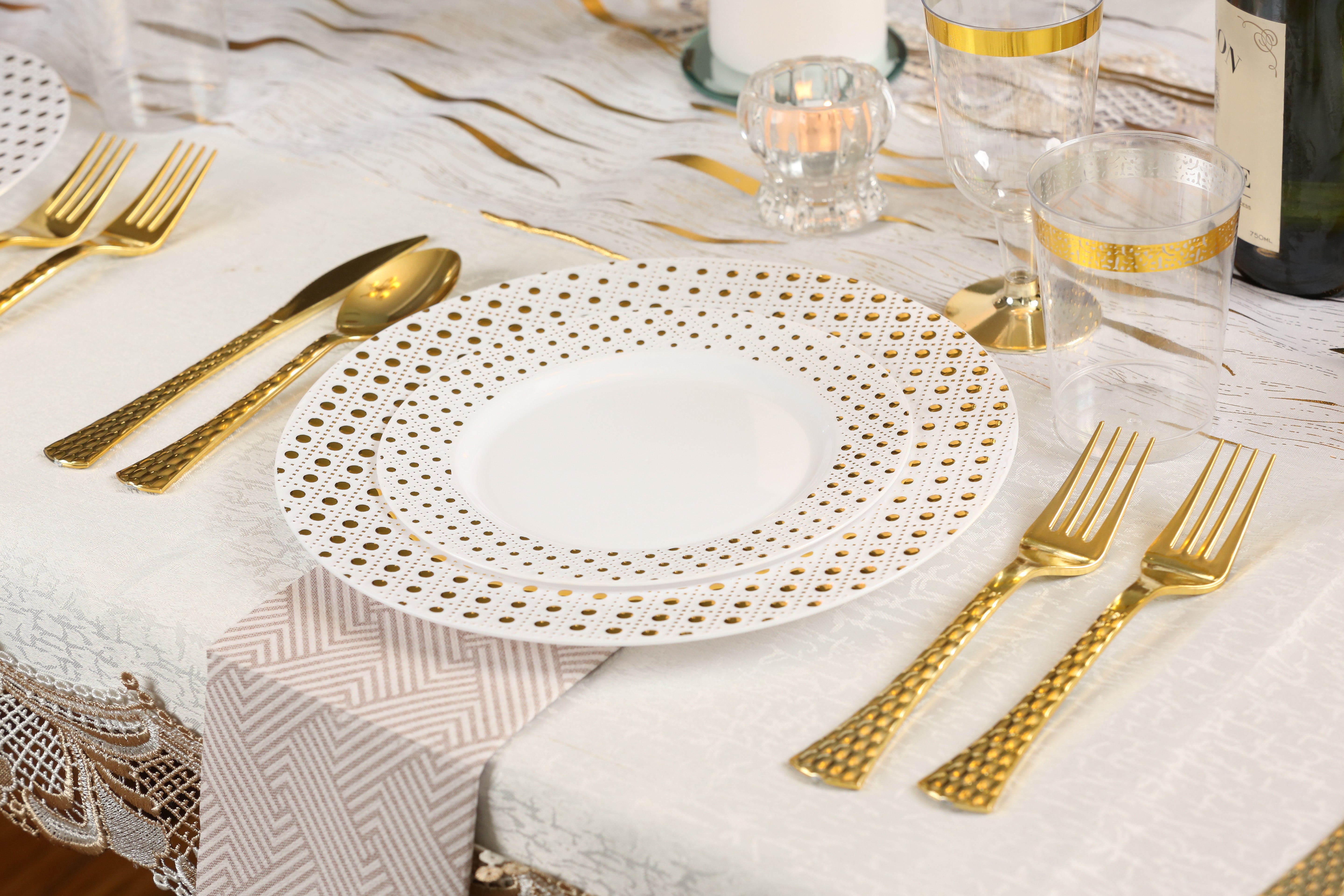 White and Gold Plastic Party Bundle - 12 Pack Decorative Spheres for Birthday, Wedding & Holiday Decorations - Perfect for Centerpieces, Table Scatters, and Event Styling