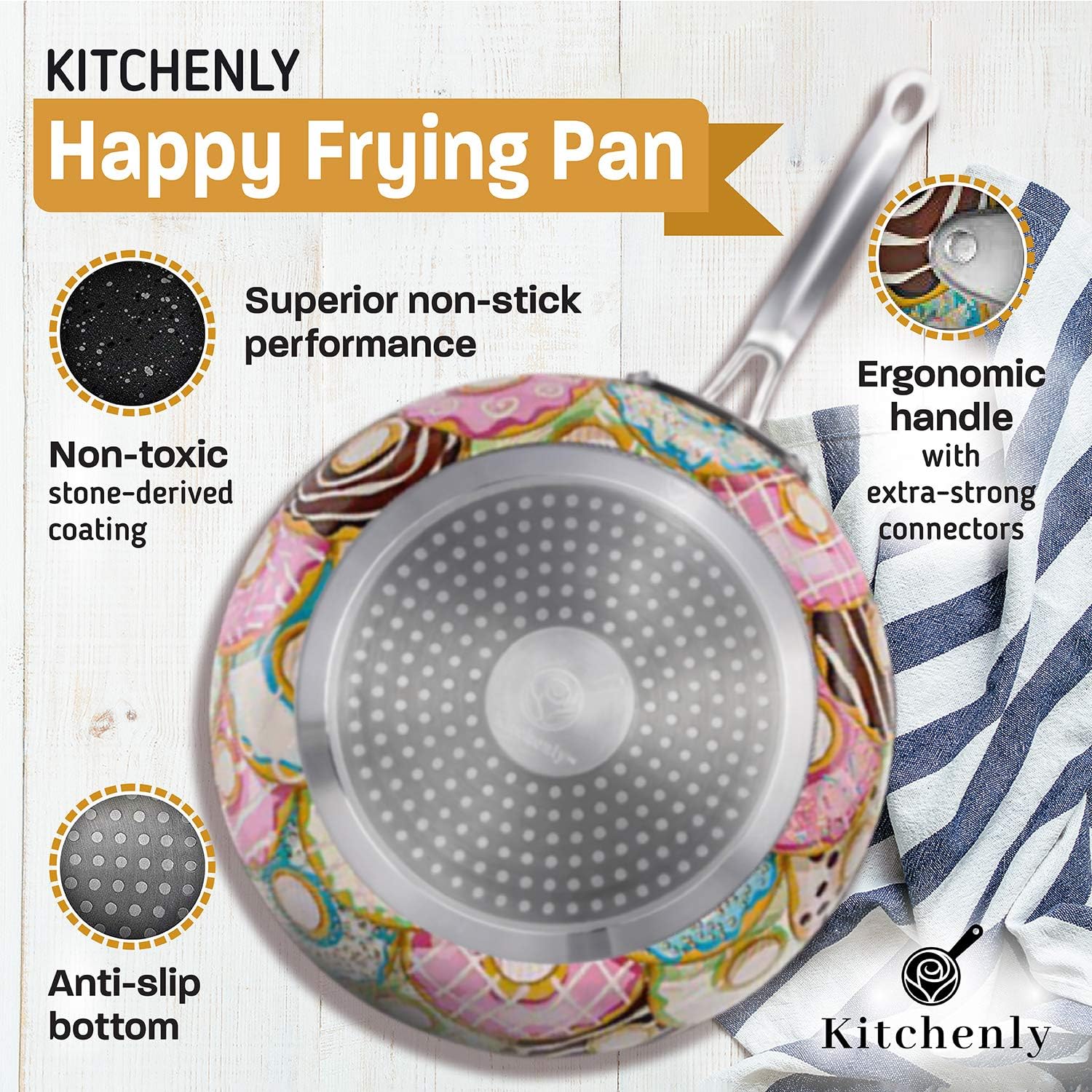 KITCHENLY™ 11 Inch Nonstick Deep Frying Pan with Lid - Stone Coated Cookware for Gas, Electric & Induction Stoves - Oven Safe - Perfect for Sautéing, Frying & Cooking Eggs