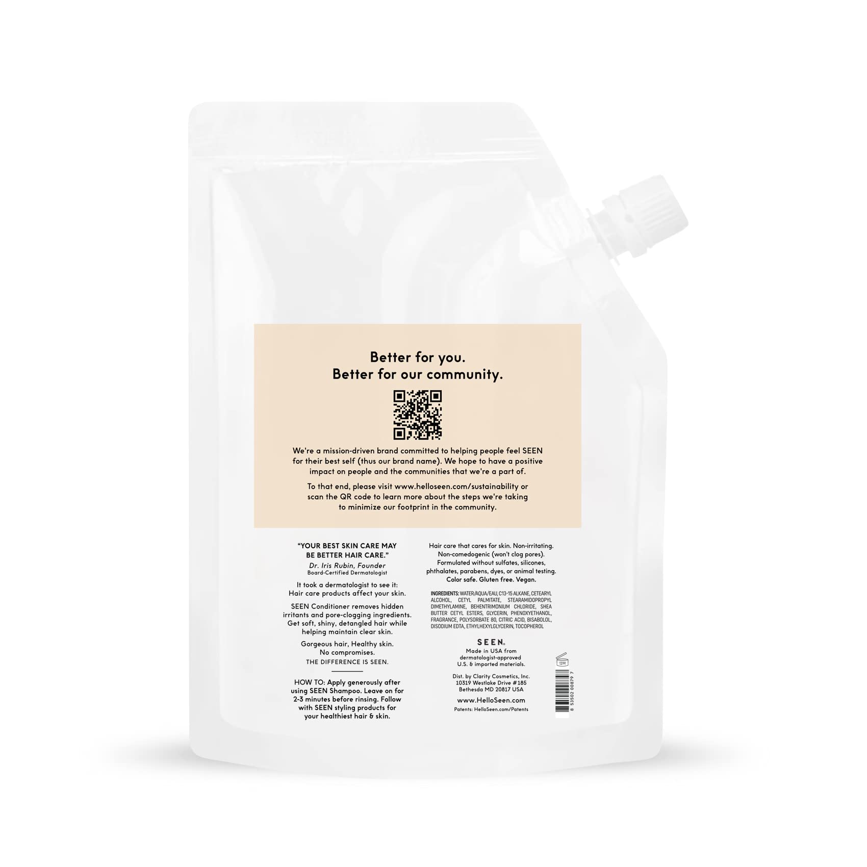 SEEN Conditioner Eco-Refill | Sulfate-Free & Non-Comedogenic Hair Conditioner for Sensitive & Acne-Prone Skin | Dermatologist Developed | Light Scented | Perfect for Daily Hair Care & Scalp Health