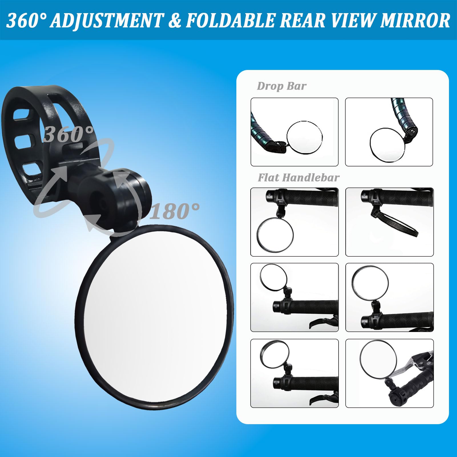 2 Pack Adjustable Rotatable Wide Angle Bicycle Handlebar Mirror - Shockproof Acrylic Convex Rear View Mirror for Mountain/Road Bikes - Perfect for Safe Cycling, Commuting & Outdoor Adventures (Round)