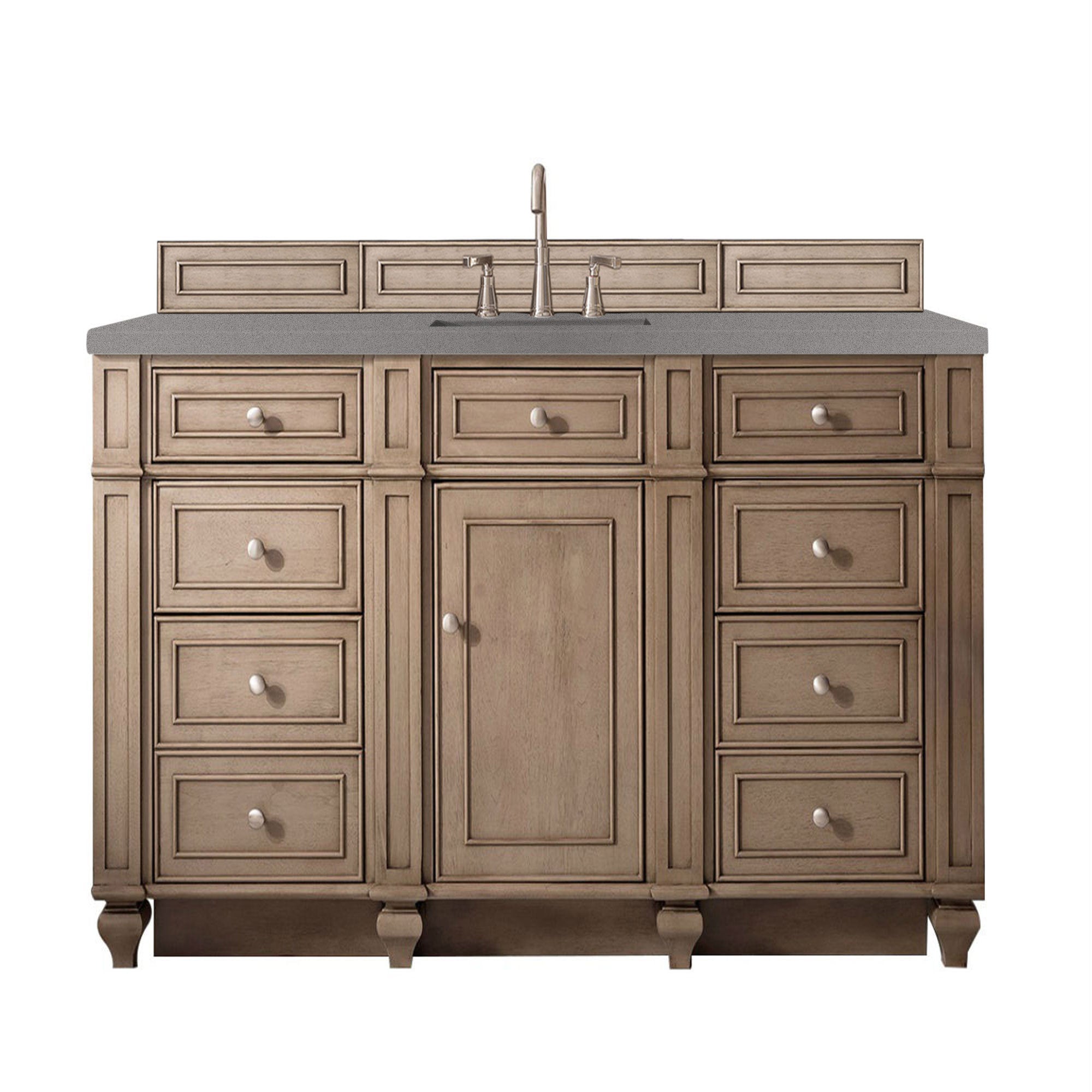 Bristol 60 Inch Single Bathroom Vanity Set - Whitewashed Walnut Finish with 3CM Gray Expo Quartz Countertop | Perfect for Modern Master Bathrooms & Guest Bathroom Renovations