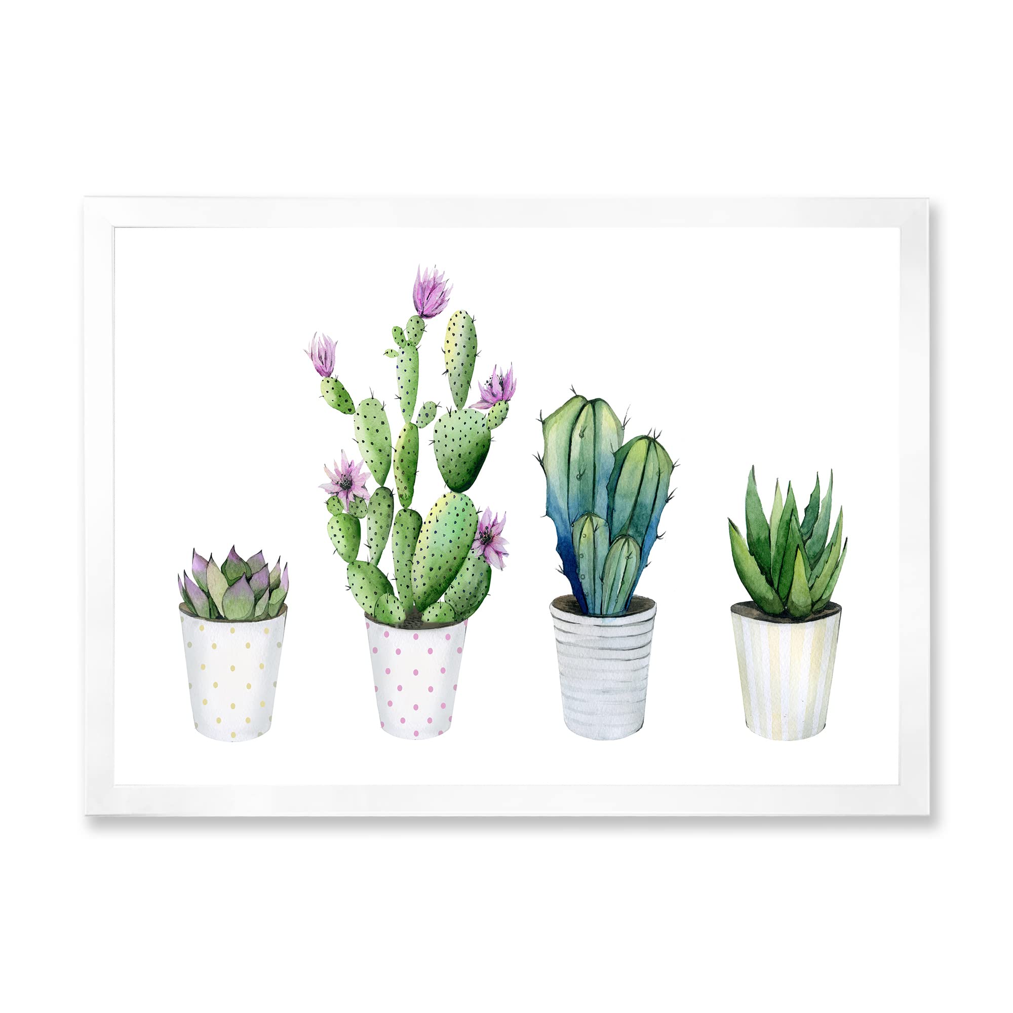 DesignQ Cactus Succulent Aloe Vera Potted Plants - Farmhouse Style Framed Wall Art Decor for Home, Office & Indoor Greenery