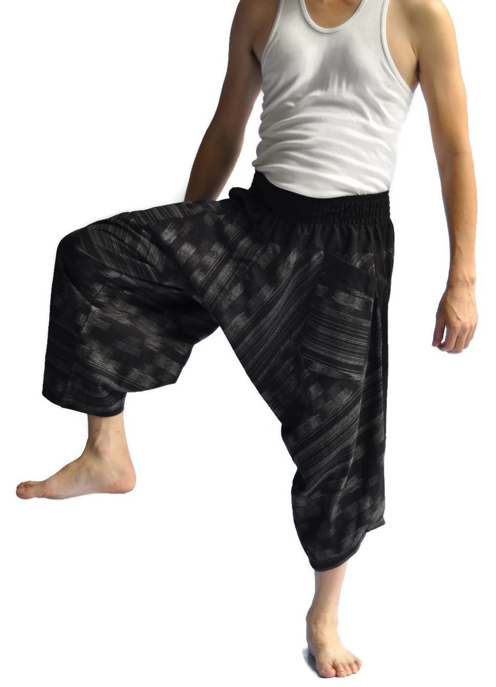 Men's Baggy Yoga Hippie Boho Aladdin Harem Pants - Black Loose Fit Comfortable Lounge Pants for Meditation, Dance & Relaxation at Home