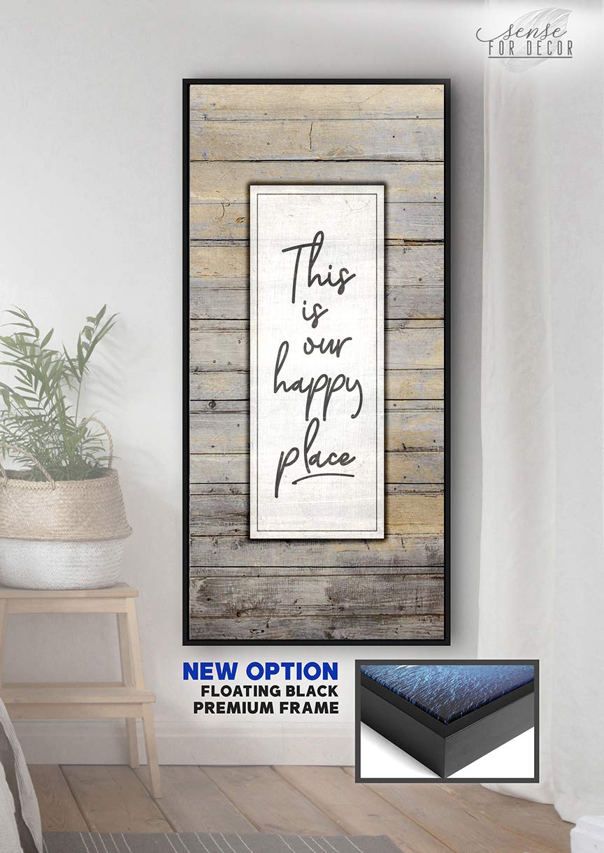 Happy Place V16 Wooden Framed Canvas Wall Art - Ready to Hang Home Decor in Cream Grey | Perfect for Living Room, Bedroom & Office Decorations