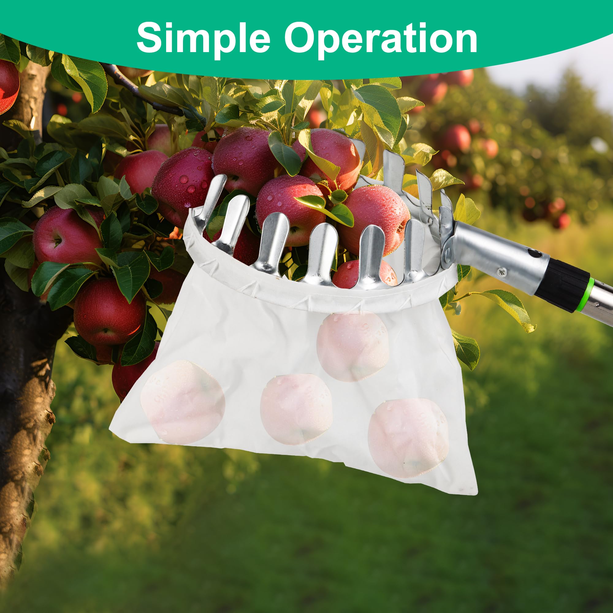 Stainless Steel Fruit Picker Tool with Fabric Bag - Lightweight Apple Harvester, Easy Assemble Fruit Grabber for Orchard & Garden Harvesting (2-Pack) - Perfect for Home Gardeners & Commercial Fruit Picking