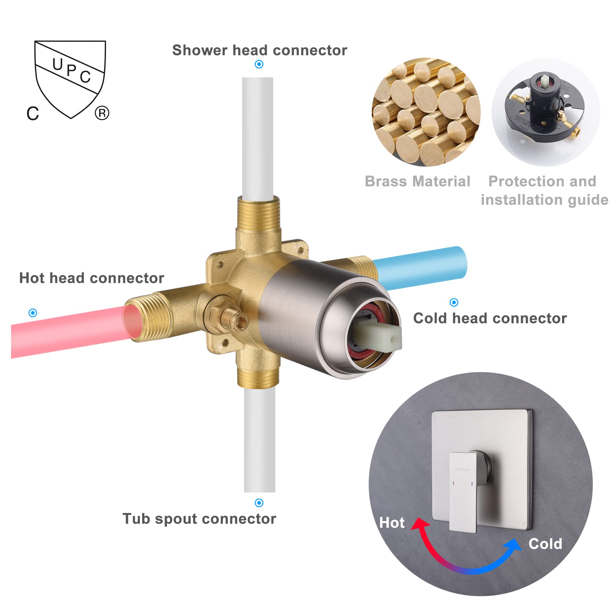 8 Inch Shower Faucet Set with Adjustable Extension Arm & Handheld Sprayer - Brushed Nickel Finish - Complete Bathroom Shower System with Pressure Balance Valve - Perfect for Modern Bathroom Renovations and Spa-Like Showers