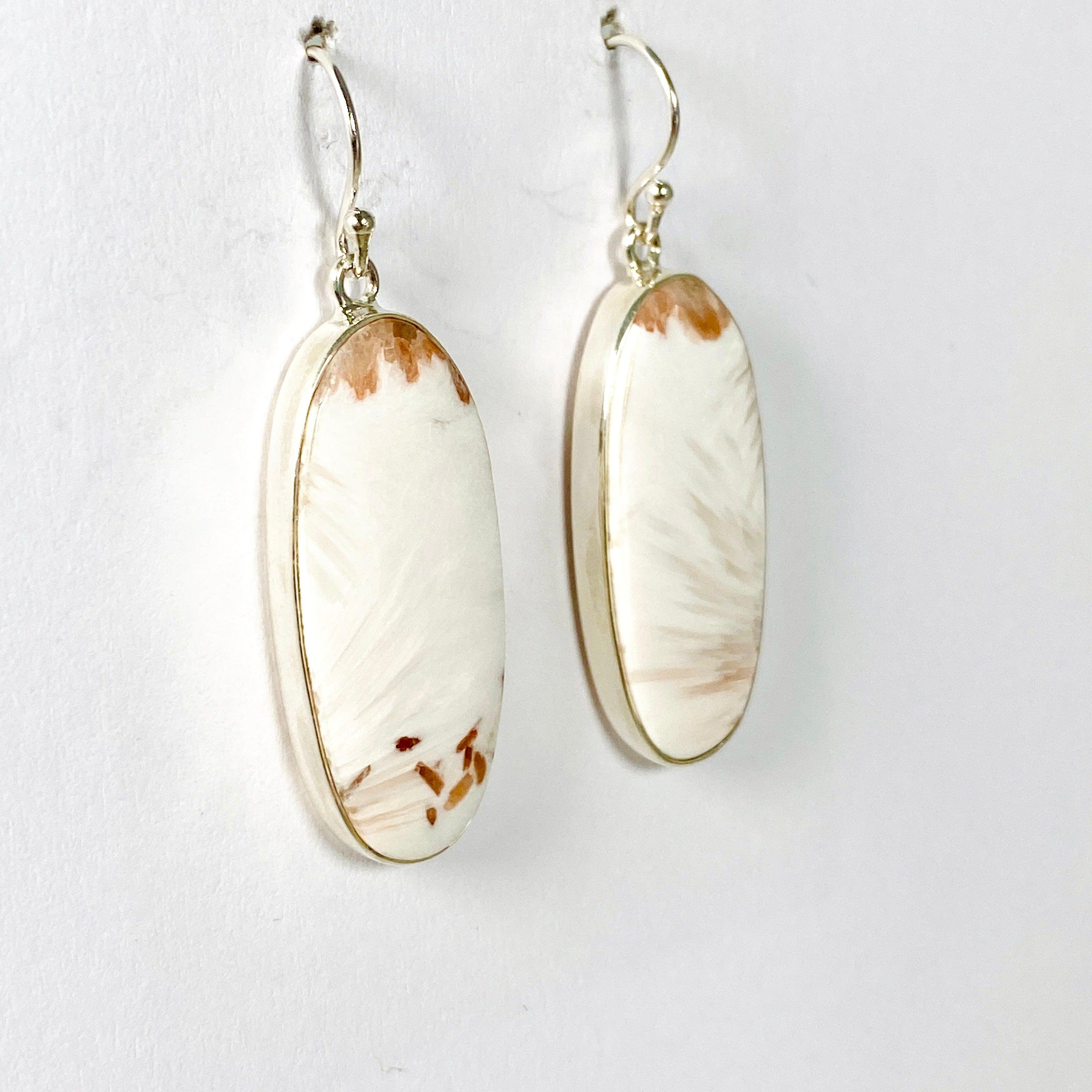 Natural Scolecite Oval Earrings KEGJ1324 - Healing Crystal Jewelry for Meditation & Spiritual Balance | Perfect for Yoga, Reiki & Energy Work