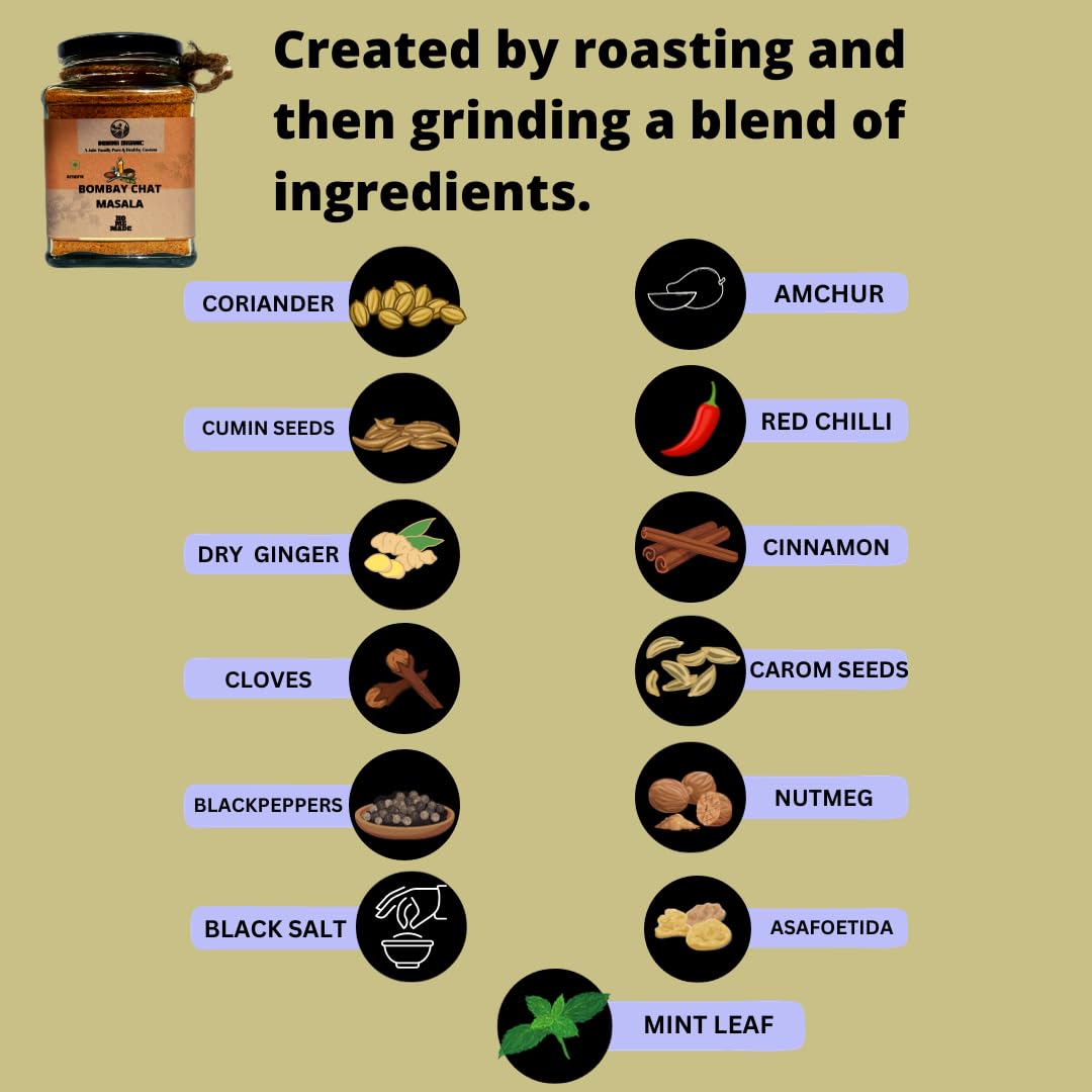 Organic Bombay Chaat Masala Powder - 150g | No Onion & Garlic | Authentic Indian Spice Blend for Chaat, Snacks & Street Food | Fresh Packed | Premium Quality | Vegan & Gluten-Free | Perfect for Salads, Fruits & Indian Dishes