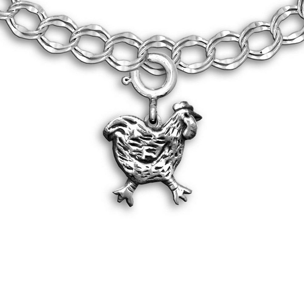 925 Sterling Silver Chicken Charm Pendant for Charm Bracelets - Perfect for Animal Lovers, Jewelry Making & Gift Giving