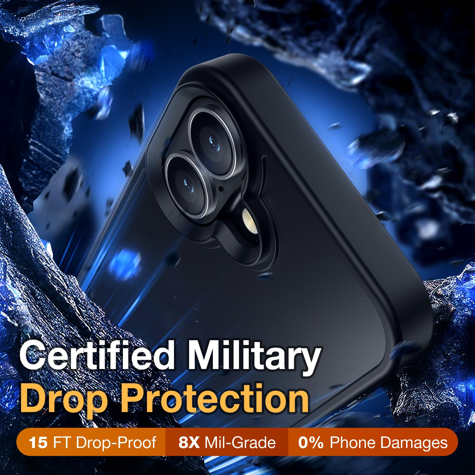 Shockproof iPhone 16 Case - Military Grade Drop Protection, Slim Translucent Hard Back Cover (Black) | Perfect for Outdoor Adventures, Gym Workouts & Everyday Protection
