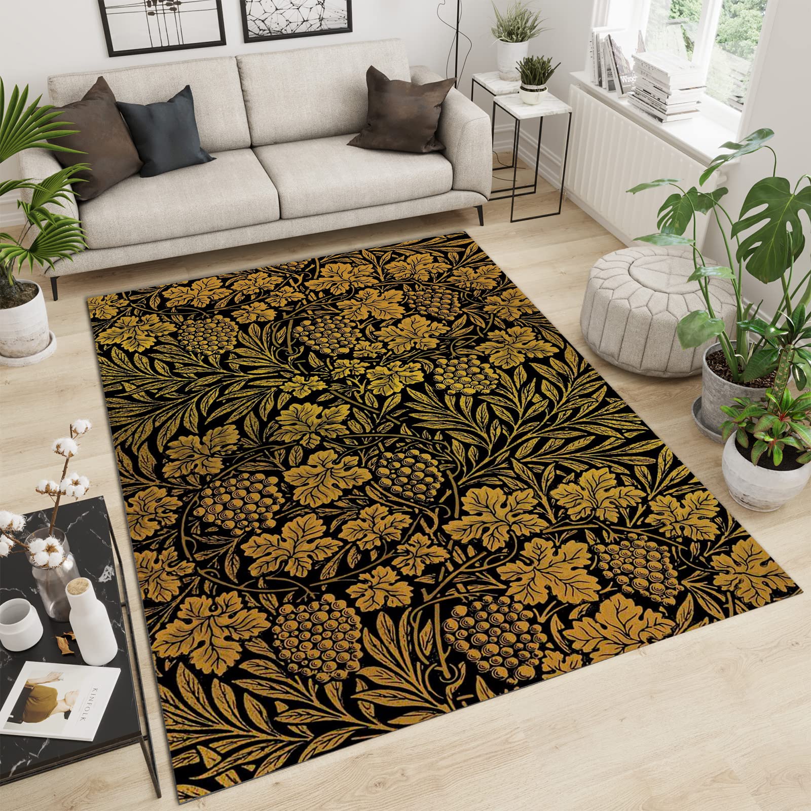 Luxury Vintage Farmhouse Golden Grape Area Rug - Non-Slip Machine Washable Indoor Rug for Living Room, Bedroom, Dining Room, Office & Study - 59