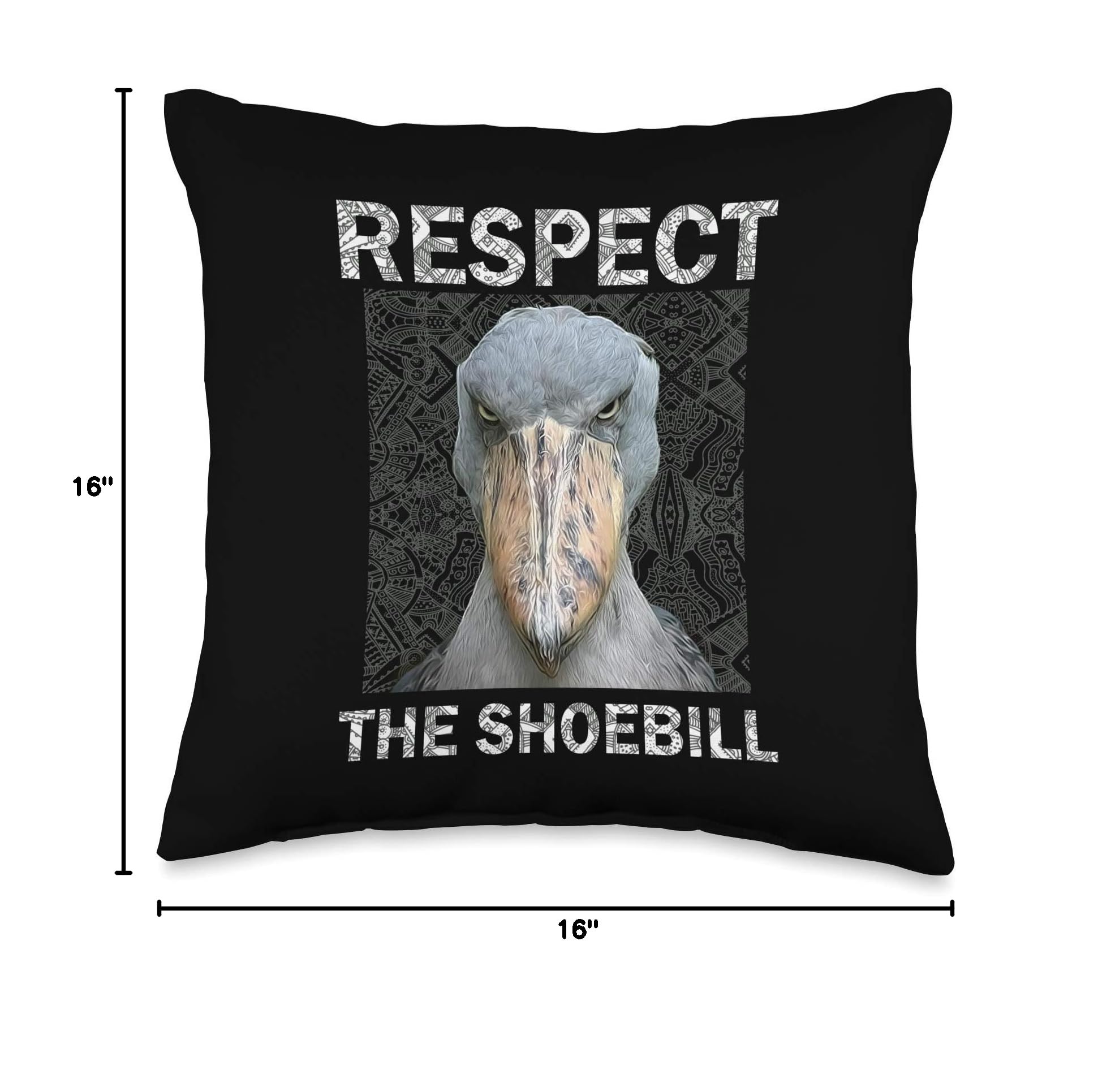 Respect The Shoebill African Bird Throw Pillow - Aztec Mayan Inspired Home Decor for Bird Lovers - Perfect for Living Room, Bedroom & Nursery Decor