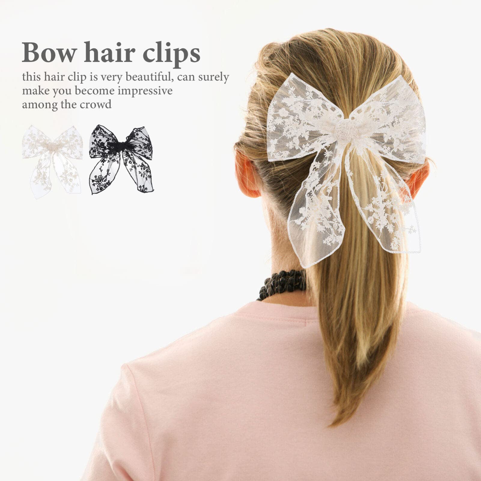 Embroidered Lace Hair Bows for Women & Girls - 2pcs Set for Parties & Weddings