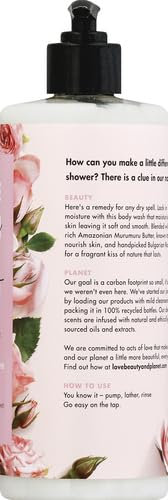 Love Beauty And Planet Bountiful Moisture Body Wash with Murumuru Butter | Silicone-Free, Paraben-Free, Vegan | Hydrating & Cleansing for Soft Skin | Rose Scent, 16 Fl Oz | Perfect for Daily Shower & Self-Care Routine