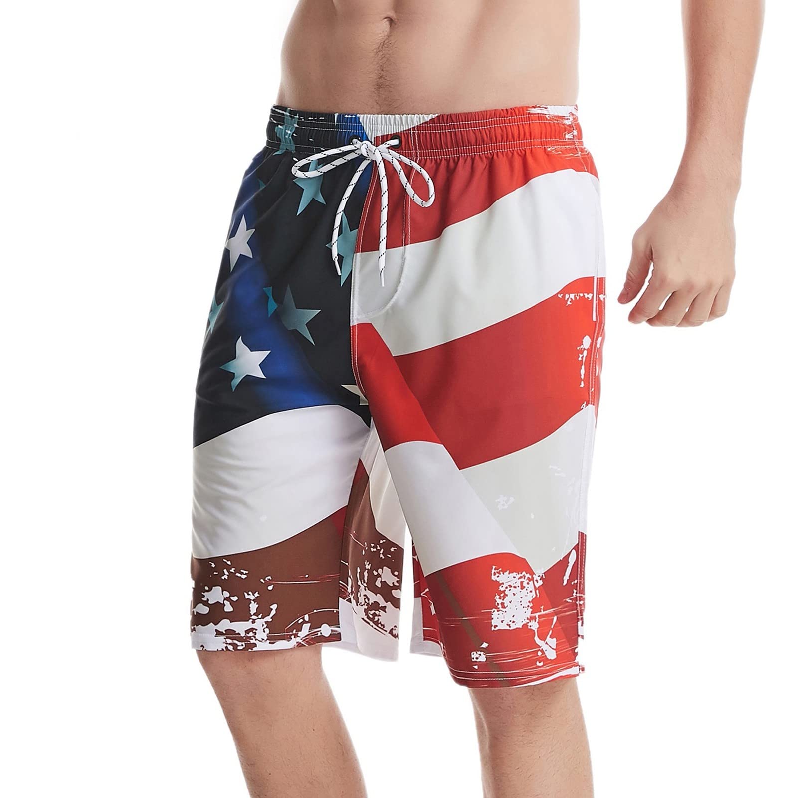 American Flag Board Shorts for Men - Patriotic Swim Trunks & Beach Pants for 4th of July, Independence Day, Pool Party, and Summer Vacation