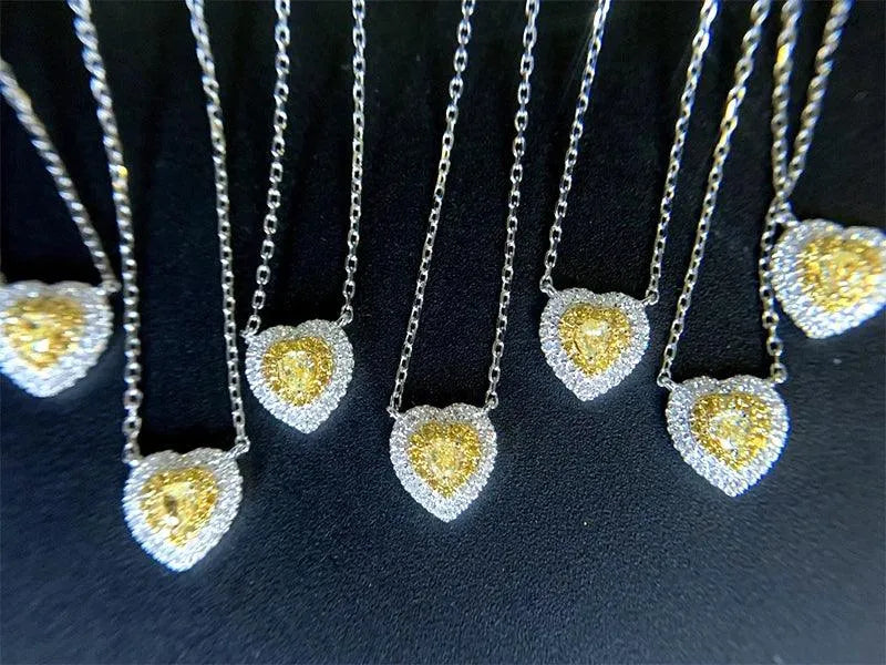 18K Solid White Gold Necklace with Real Yellow Diamond Heart Pendant - Halo Design for Women, Perfect Birthday Gift for Her | Elegant Jewelry for Anniversaries, Valentine's Day & Special Occasions