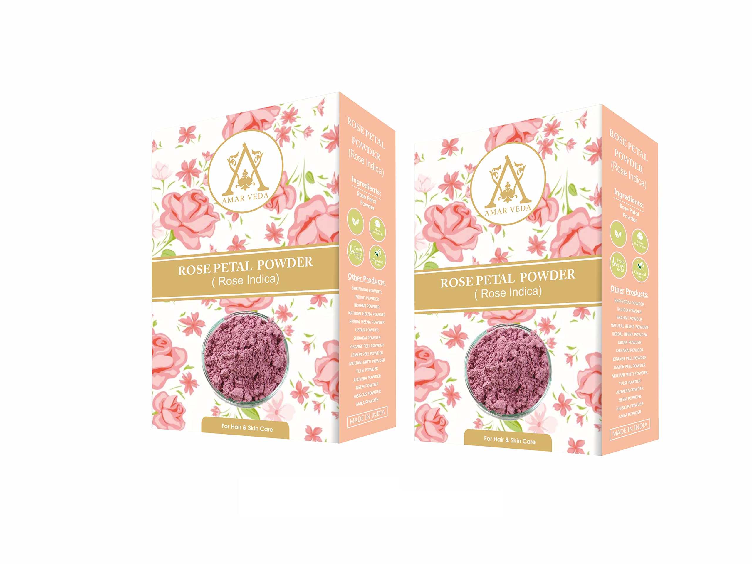 Amar Veda 100% Natural Rose Petal Powder (Rose Indica) - Anti-Inflammatory, Skin Cleansing & Fragrance | DIY Face Mask, Aromatherapy, Natural Beauty Care