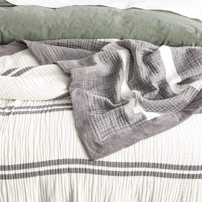 Renee Taylor Brighton Washed Cotton Textured Blanket - Soft & Cozy Nude Throw Blanket for Bed, Sofa & Home Decor