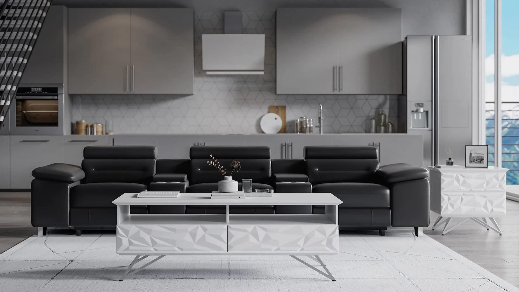 Modern 2-Drawer Vortice Coffee Table - Glossy White Finish with Polished Stainless Steel Legs by ZURI Furniture | Perfect for Living Room, Office & Small Spaces