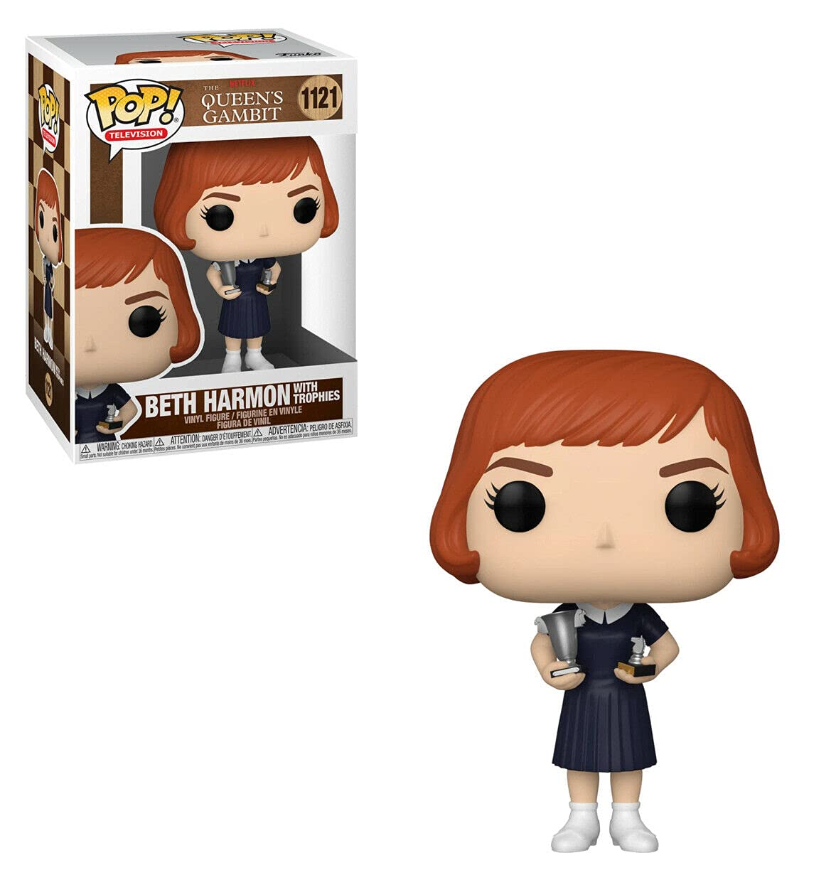 The Queen's Gambit Beth Harmon with Trophies Pop #1121 Vinyl Figure - Official Pop TV Collectible (Includes EcoTek Display Box Protector) - Perfect for Anime Fans, Chess Lovers & Home Decor