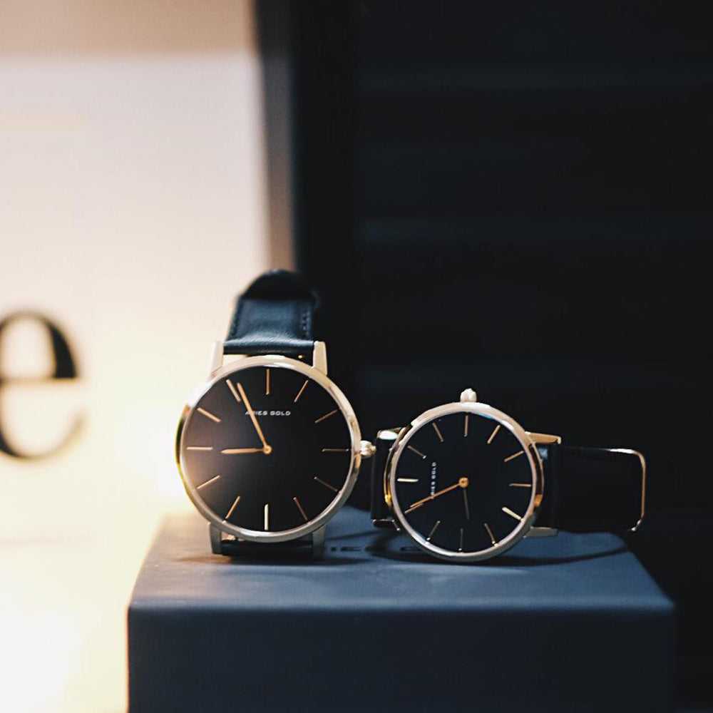 ARIES GOLD Urban Santos Women's Watch - Stainless Steel Case, Black Leather Strap - Elegant & Durable Timepiece for Everyday Wear, Office & Casual Outfits