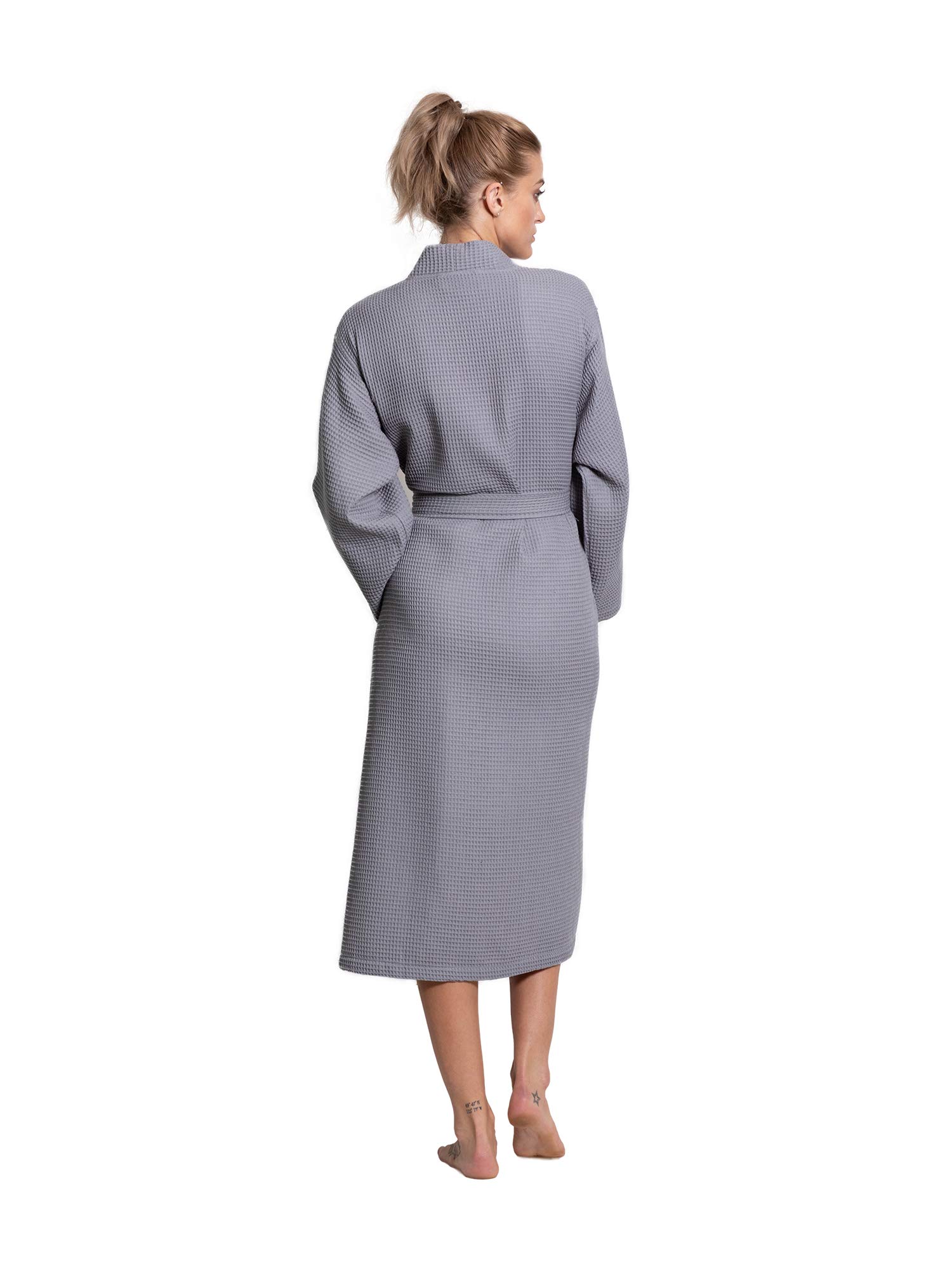 Premium Turquoise Linen & Cotton Blend Lightweight Long Waffle Kimono Robe for Women - Soft Bathrobe, Spa Cover-Up, Loungewear for Relaxation at Home or Beach Vacation