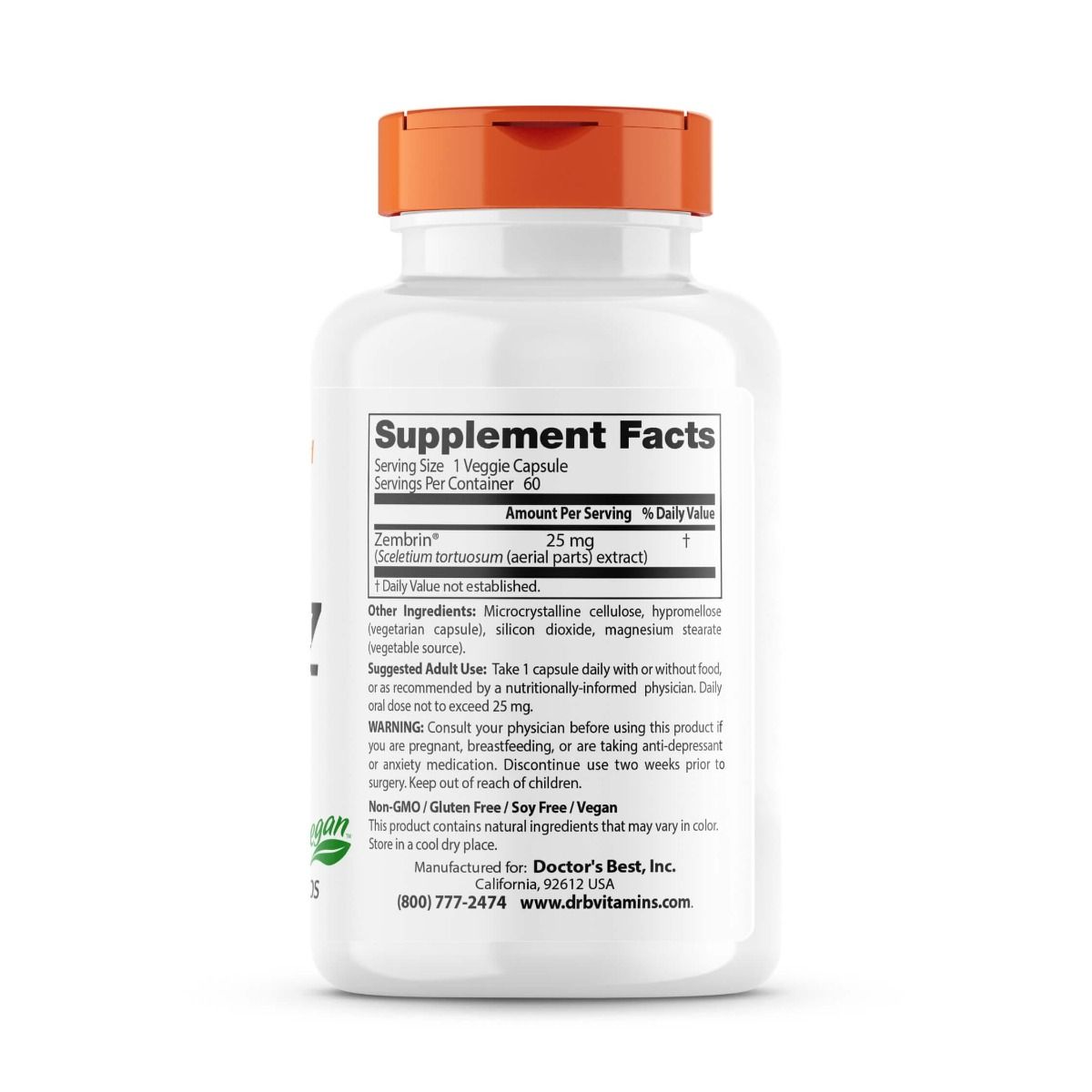 Doctor's Best Calm Z with Zembrin 25mg - 60 Vegetarian Capsules for Stress Relief & Relaxation - Supports Mental Clarity & Sleep - Vegan, Non-GMO Supplement for Daily Wellness