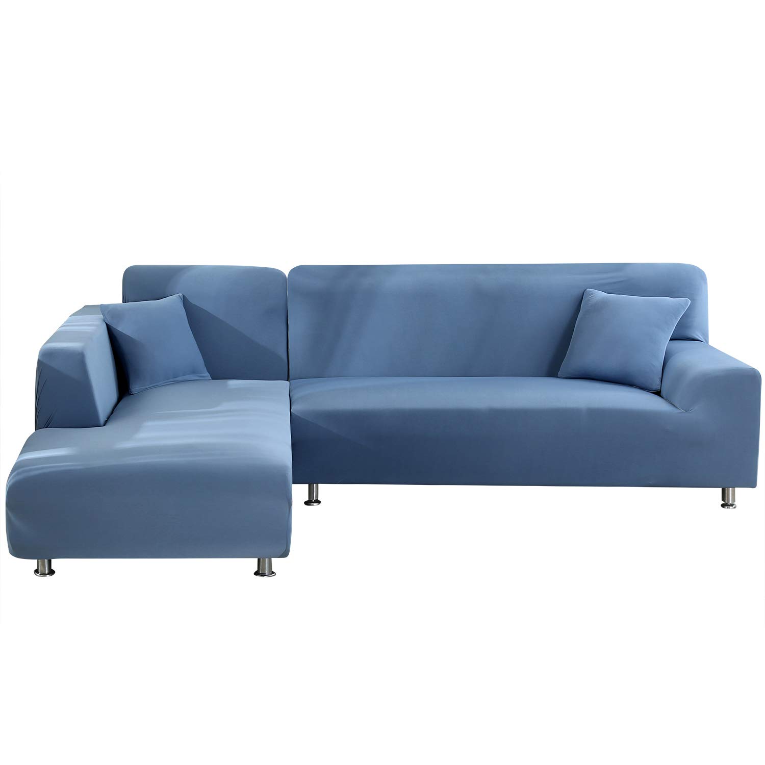MIFXIN L-Shaped Sectional Sofa Covers 2-Piece Set - Stretchable Polyester Slipcover with 2 Pillow Covers - Furniture Protector for 3-Seater L-Shaped Couches (Light Blue) - Perfect for Living Room, Family Room & Home Theater Seating Protection