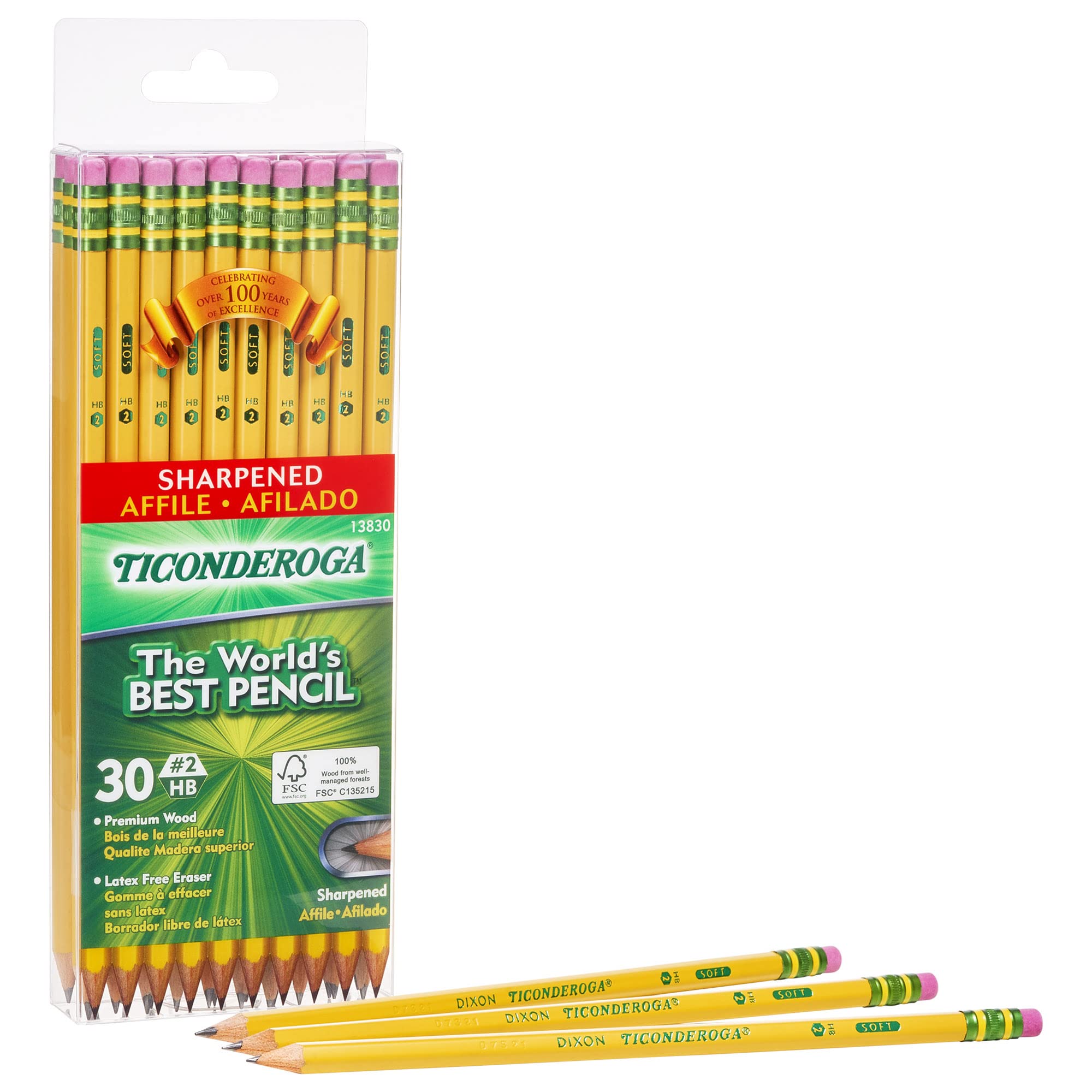 TICONDEROGA #2 HB Pencils, 30-Pack - Pre-Sharpened Wood-Cased for School & Office