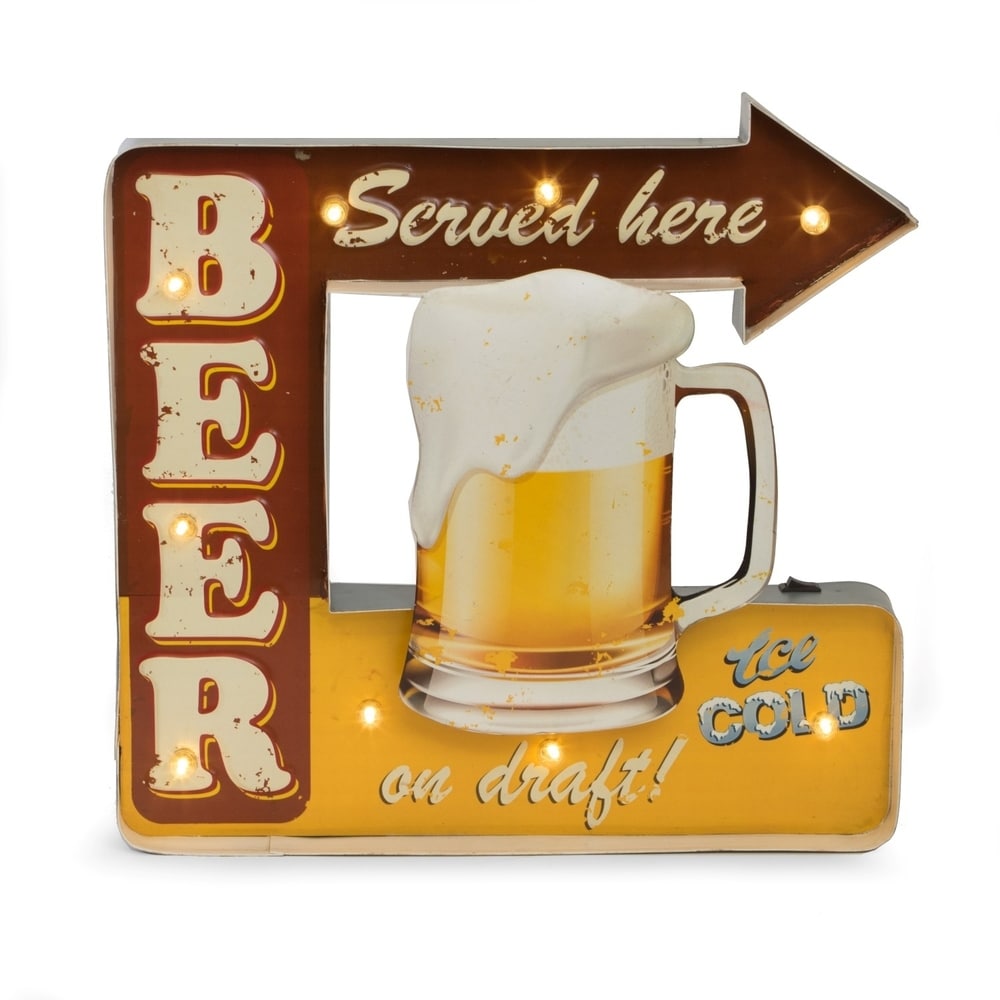 Vintage Beer Served Here Metal Sign - Rustic Pub Decor for Home Bar, Man Cave & Outdoor Patio