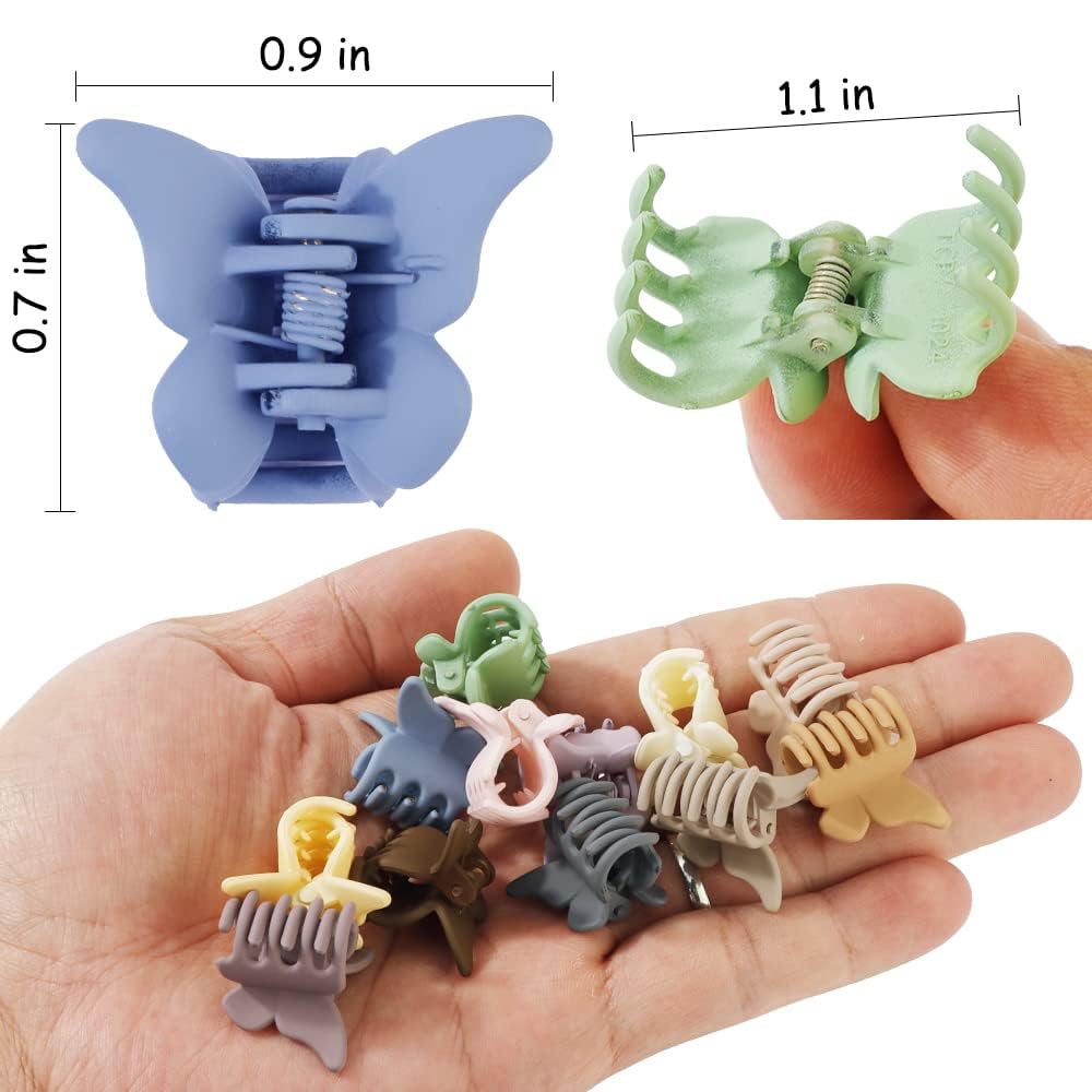 PLUCKET® 6Pcs Small Matte Hair Claw Clips for Women & Girls - 1.5 Inch Mini Jaw Clips for Thin to Medium Thick Hair - Non-Slip Rectangle Hair Clips (Butterfly Design) - Perfect for School, Work, Gym & Everyday Hairstyles