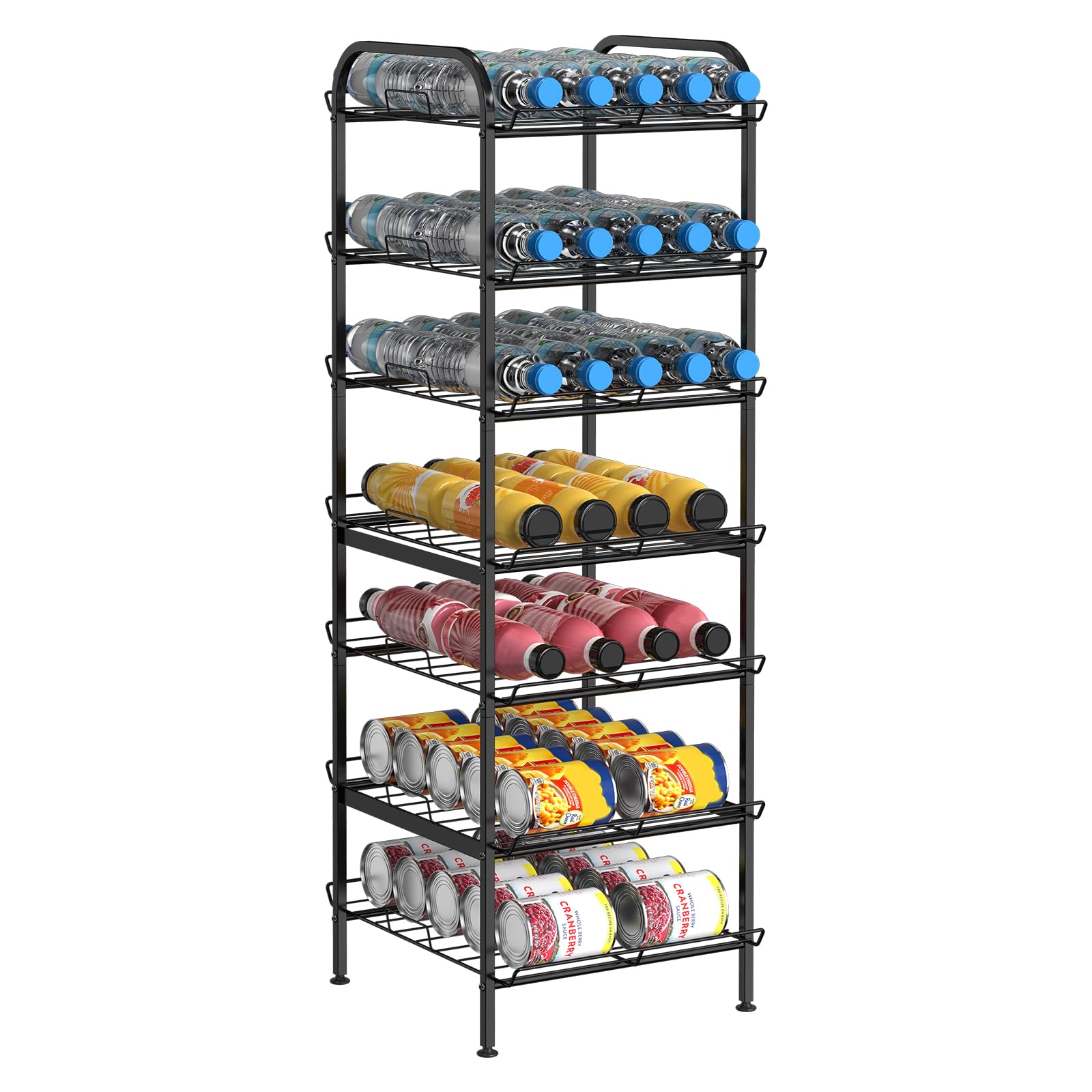 7-Tier Metal Water Bottle Organizer Stand - Freestanding Kitchen Pantry Storage Shelf for Bottles, Food & More (Black) - Perfect for Organizing Kitchen, Pantry, or Garage Storage
