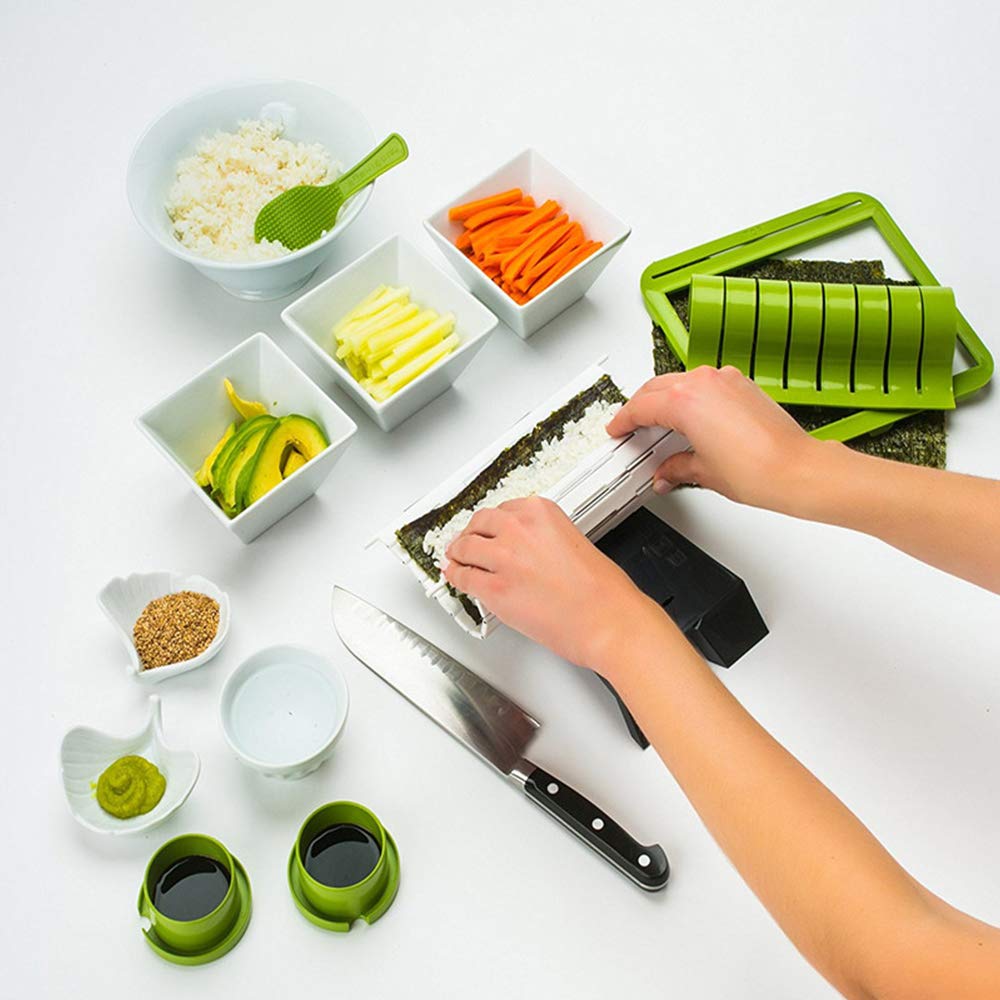 Premium 10-Piece Sushi Making Kit - Complete DIY Sushi Set with Rice Roll Mold & Plastic Sushi Maker Tools - Perfect for Beginners to Make Maki Rolls at Home (Green) - Ideal for Dinner Parties, Date Nights & Asian Cuisine Lovers