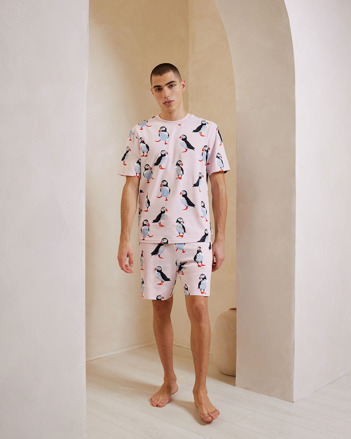 Organic Cotton Puffin Print Short Pajama Set for Women - Soft & Breathable Sleepwear for Summer Nights, Loungewear, and Relaxing at Home