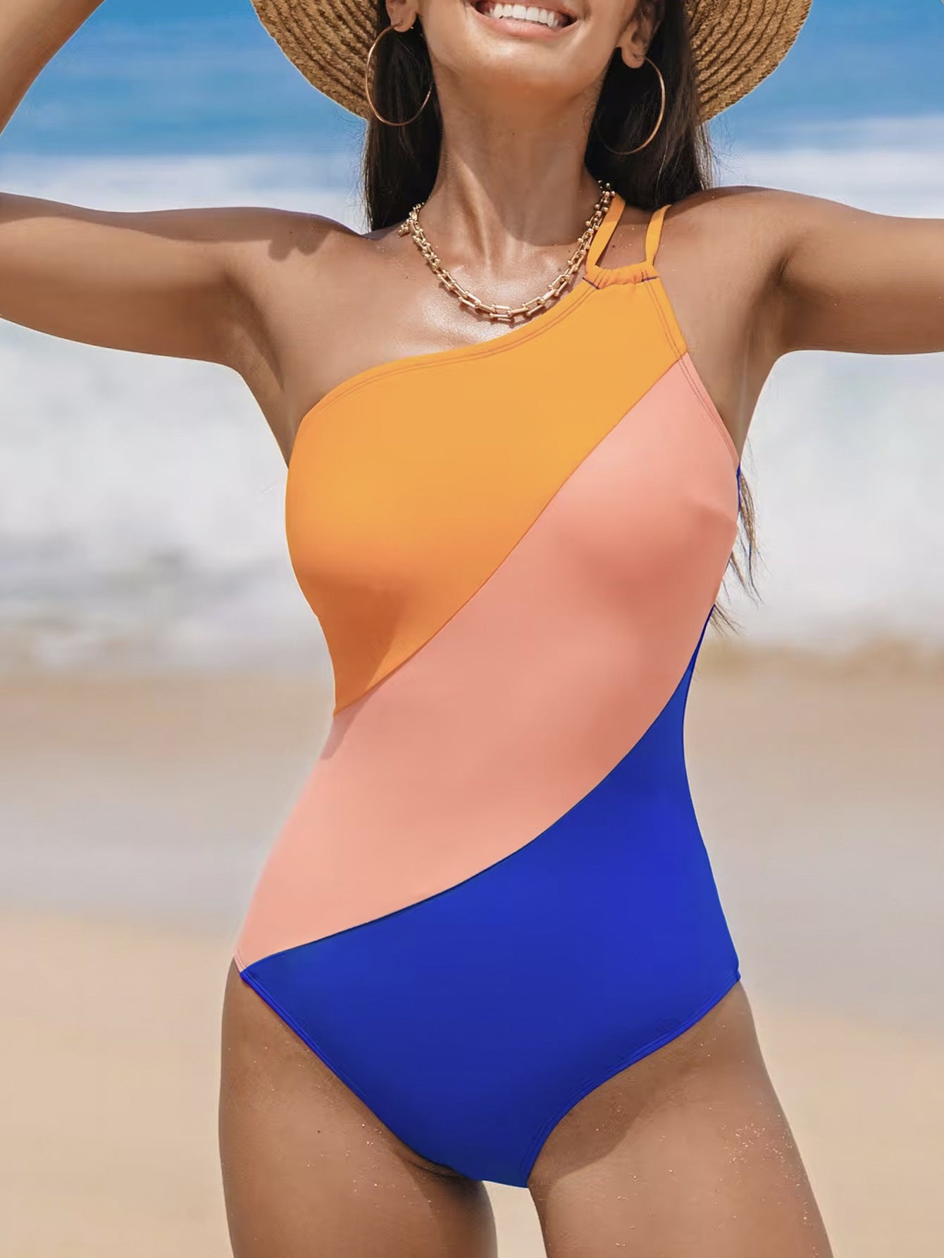 ZASUWA Women's Sexy Contrast Color Cross Back One Piece Swimsuit - Perfect for Beach Vacations, Pool Parties & Summer Getaways