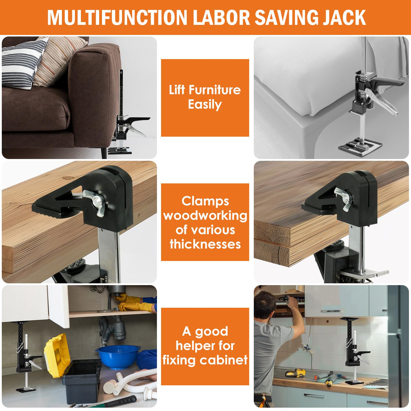 PUNCHMAN 2-Pack Upgraded Hand Lifting Jack Tool - Multi-Functional Arm Jack for Cabinets, Drywall & Furniture | Bed Lifter with Adjustable Height & Gloves Included | Third Hand Support System for Home Improvement & DIY Projects