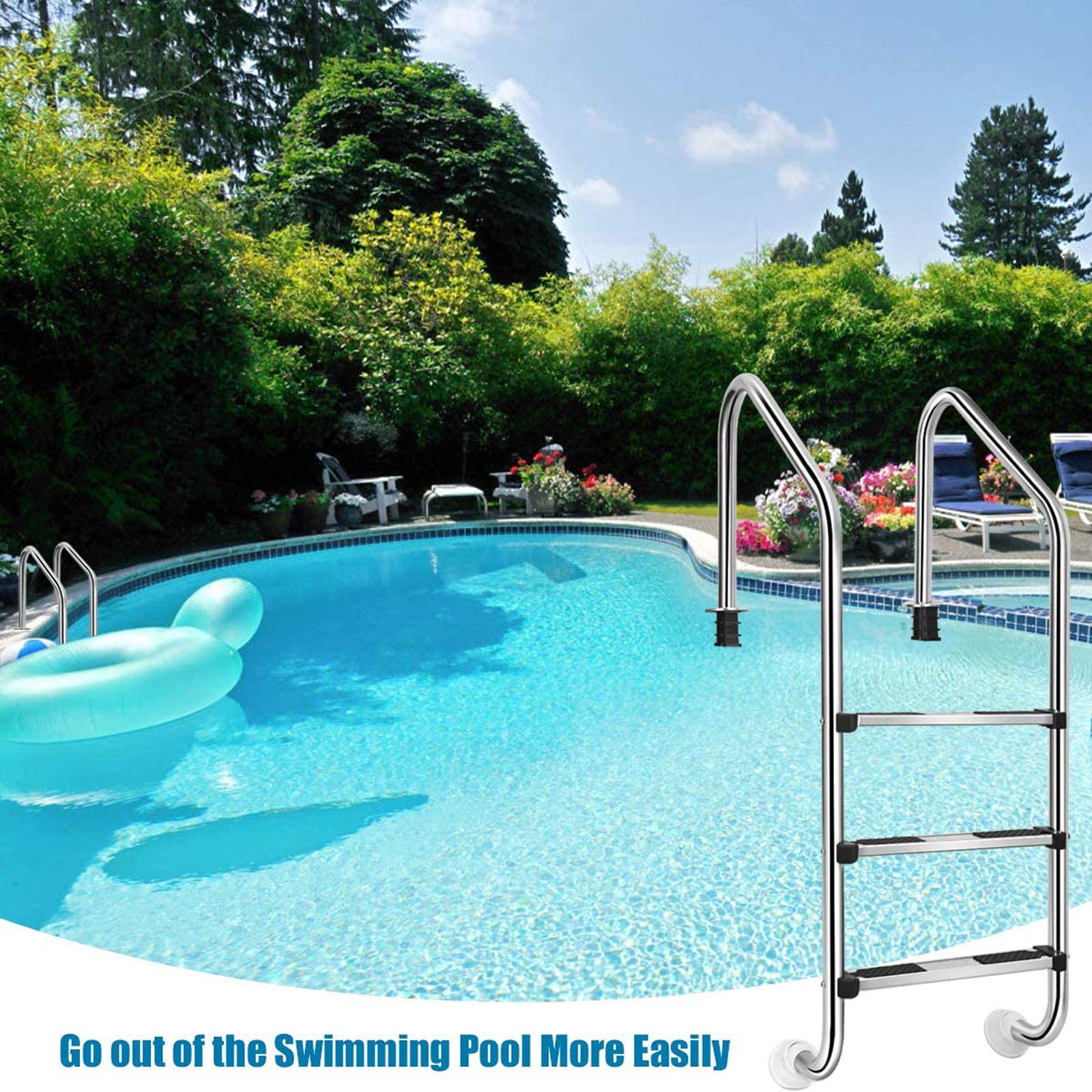 Non-Slip 3-Step Stainless Steel Pool Ladder for In-Ground & Above Ground Pools - Easy Mount Legs, Durable Design for Safe Entry & Exit - Perfect for Backyard, Residential & Commercial Swimming Pools