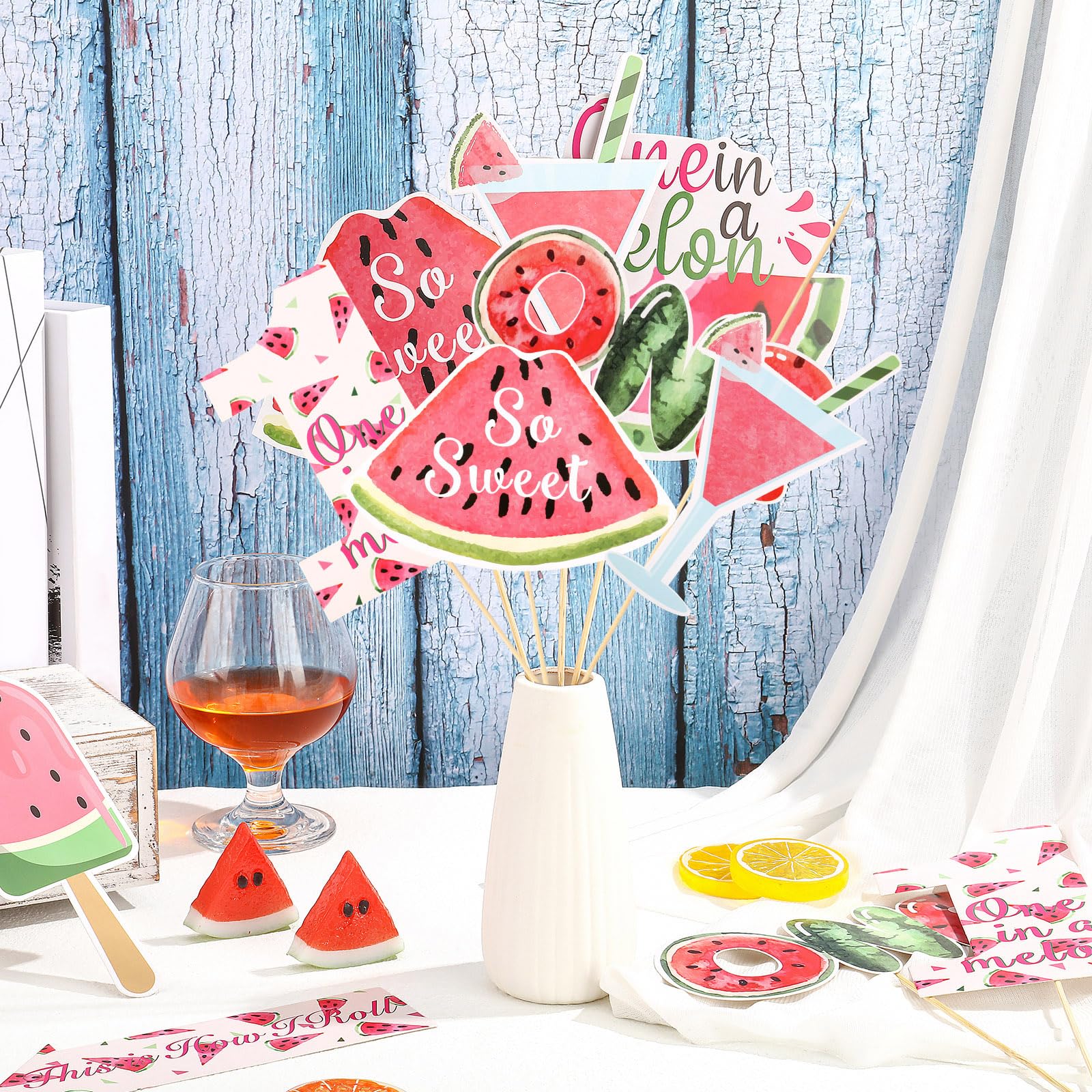 28 Pcs Watermelon Party Decorations - Summer Birthday Party Supplies, Centerpiece Sticks, Fruit Cutouts for Baby 1st Birthday, Baby Shower, Bridal Shower & Summer BBQ Decorations - Perfect for Indoor/Outdoor Events