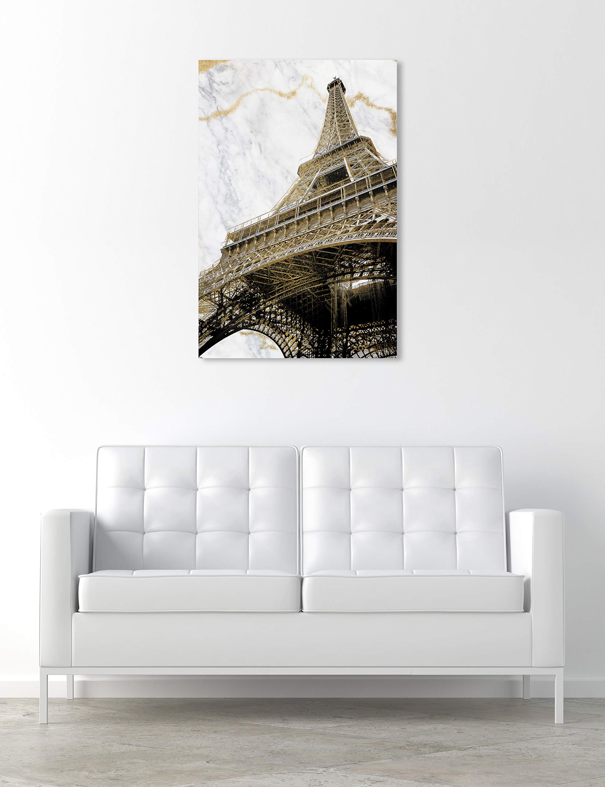 Oliver Gal Artist Co. Eiffel Marble Architecture Wall Art Canvas Print - 24x36 Inch Gold & White Home Decor - Perfect for Living Room, Bedroom & Office Wall Decoration