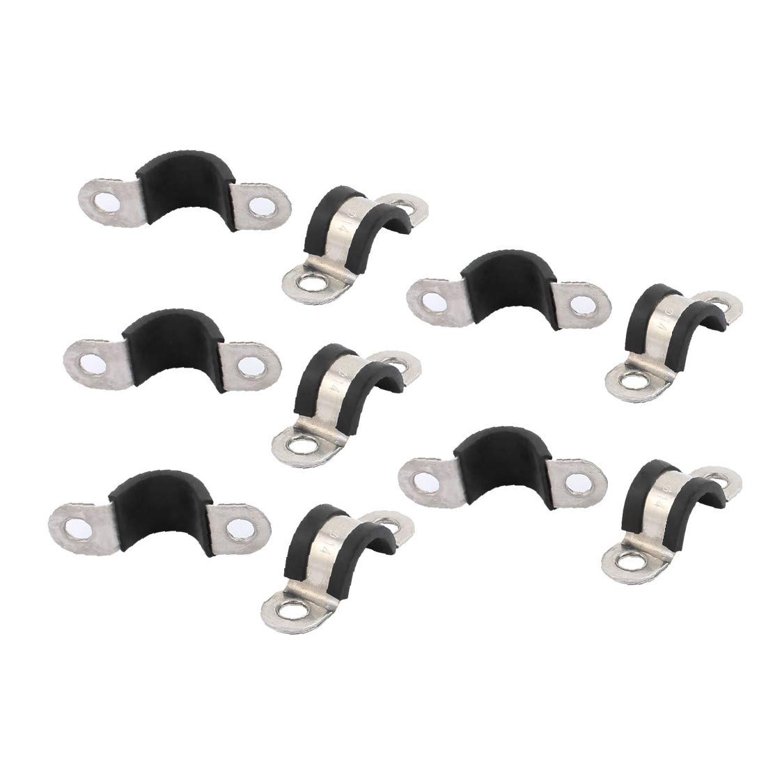 10Pcs 14mm Diameter Rubber Lined U-Shaped Stainless Steel Hose Pipe Clamps - Heavy Duty Cable Clips for Automotive, Plumbing & Marine Applications - Secure Water, Fuel & Air Hoses Perfectly