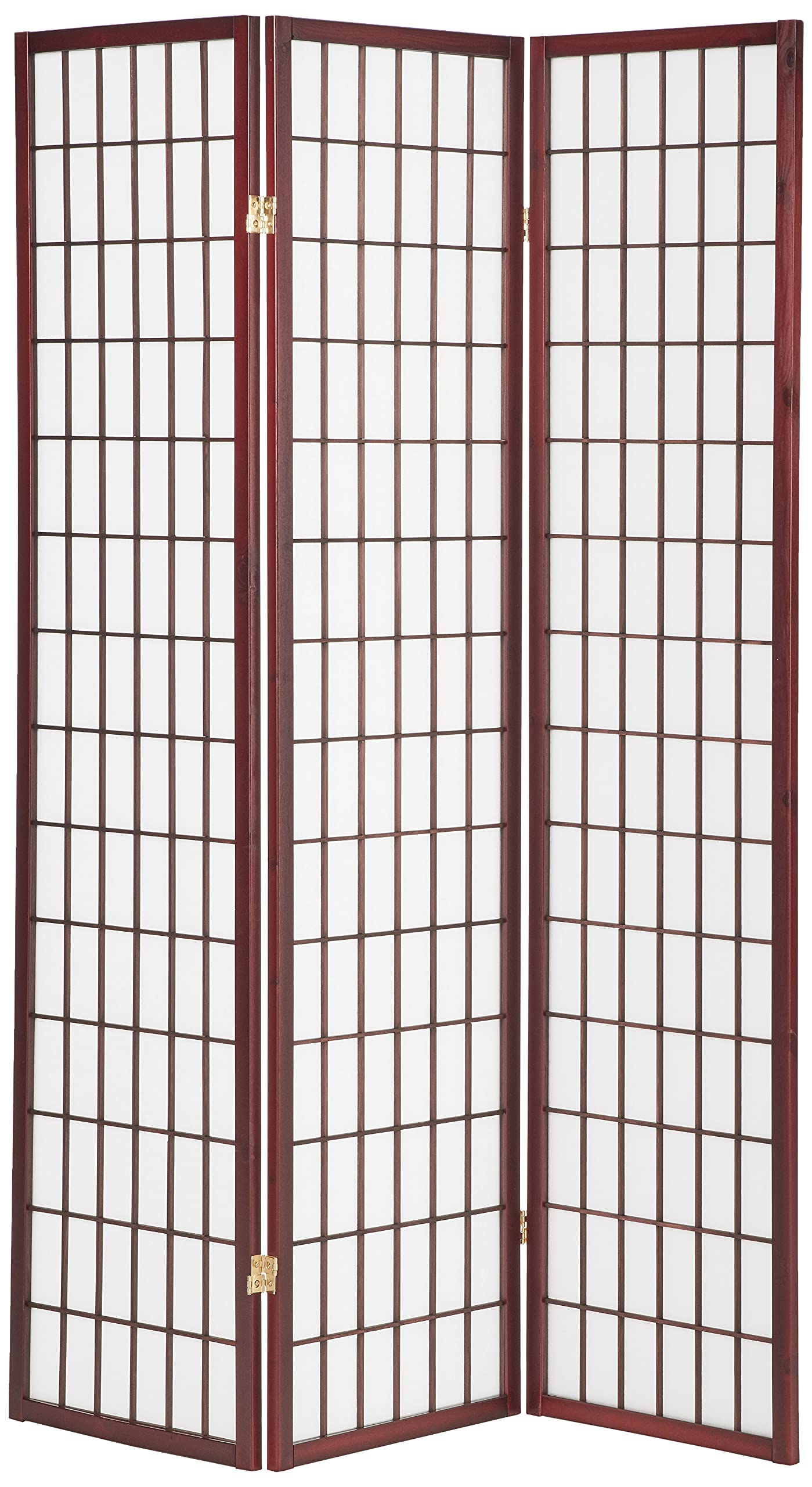 ORE International 3-Panel Wooden Room Divider Screen - Cherry Finish for Home, Office & Privacy - Folding Partition for Bedroom, Living Room & Studio Spaces
