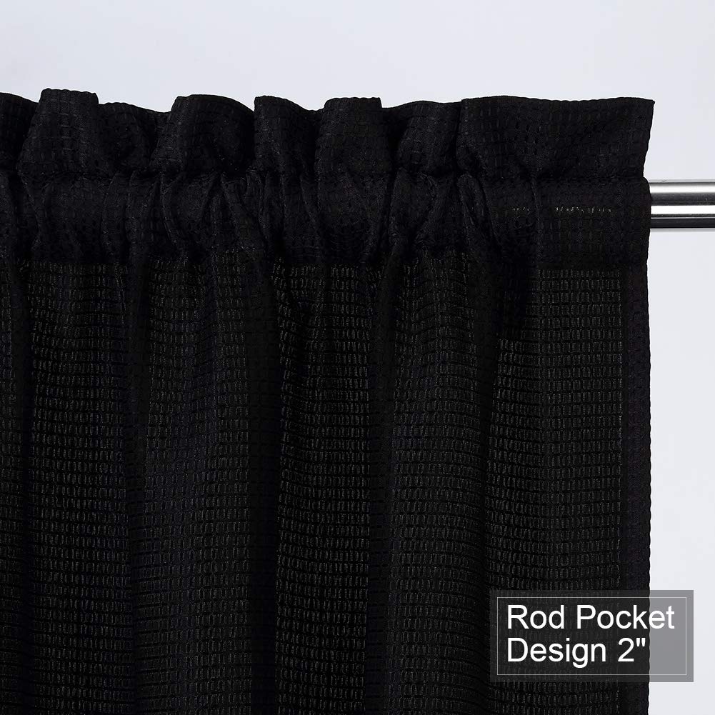 Black Waffle Weave Waterproof Kitchen Tier Curtains - Set of 2, 30